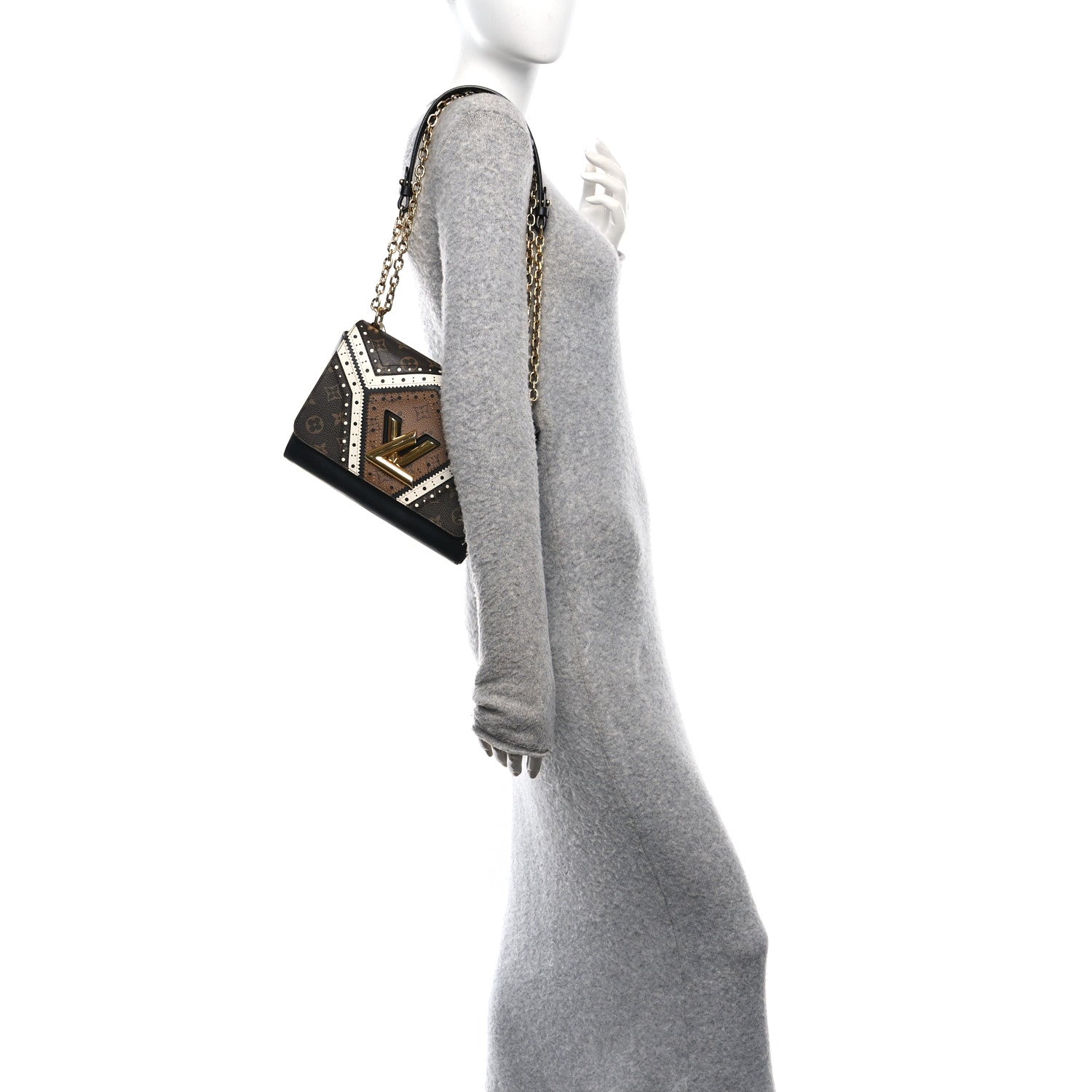 Veau Satin Monogram Twist Shoulder Bag MM Black