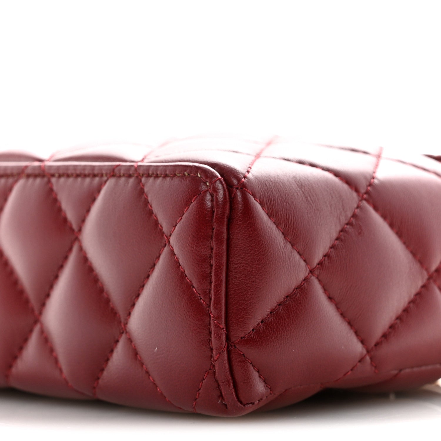 Lambskin Quilted Top Handle Slim Vanity With Chain Burgundy