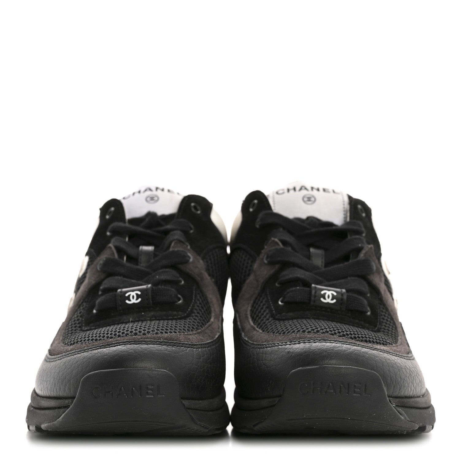 Mesh Suede Grained Calfskin Womens CC Sneakers 39.5 Black White