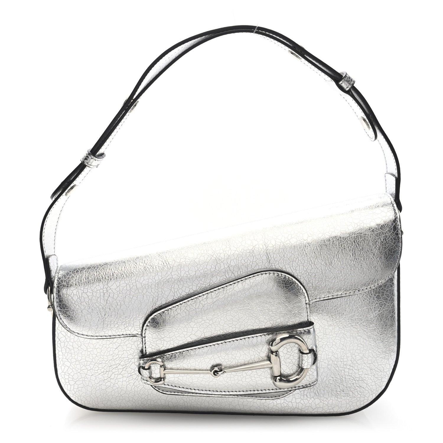 Metallic Demetra Small Horsebit 1955 Asymmetric Shoulder Bag Silver