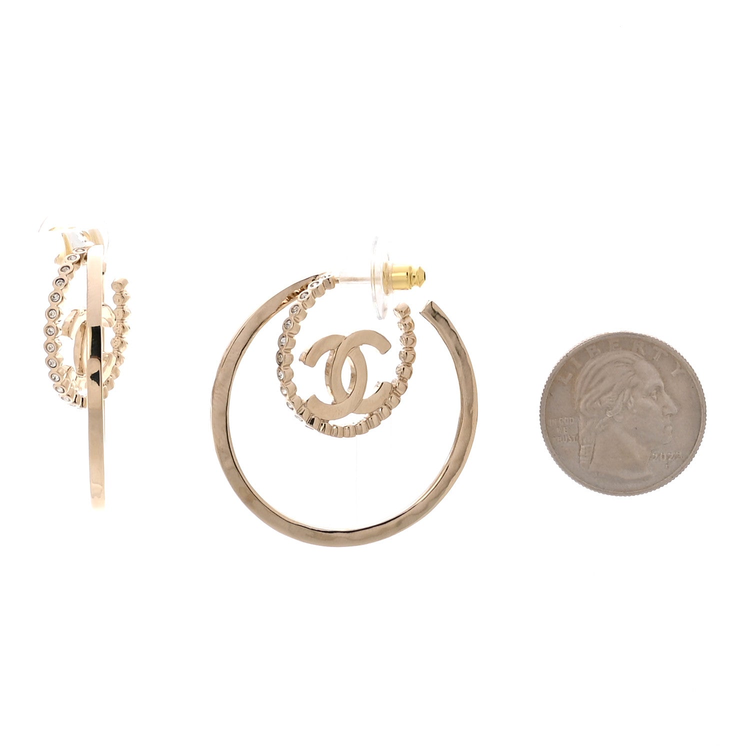 Crystal CC Double Hoop Earrings Gold