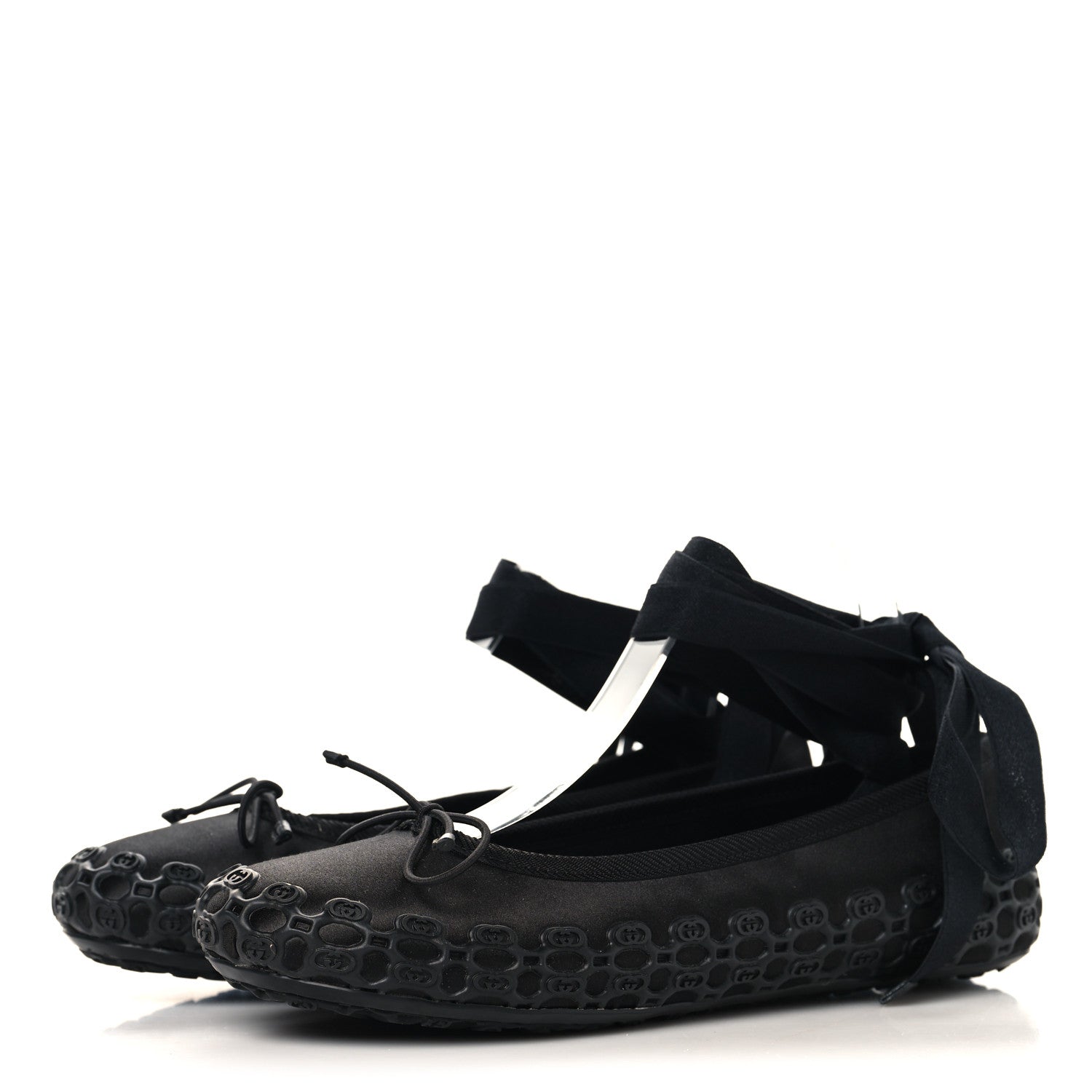 Rubber Satin Ballerina Flats 38 Black