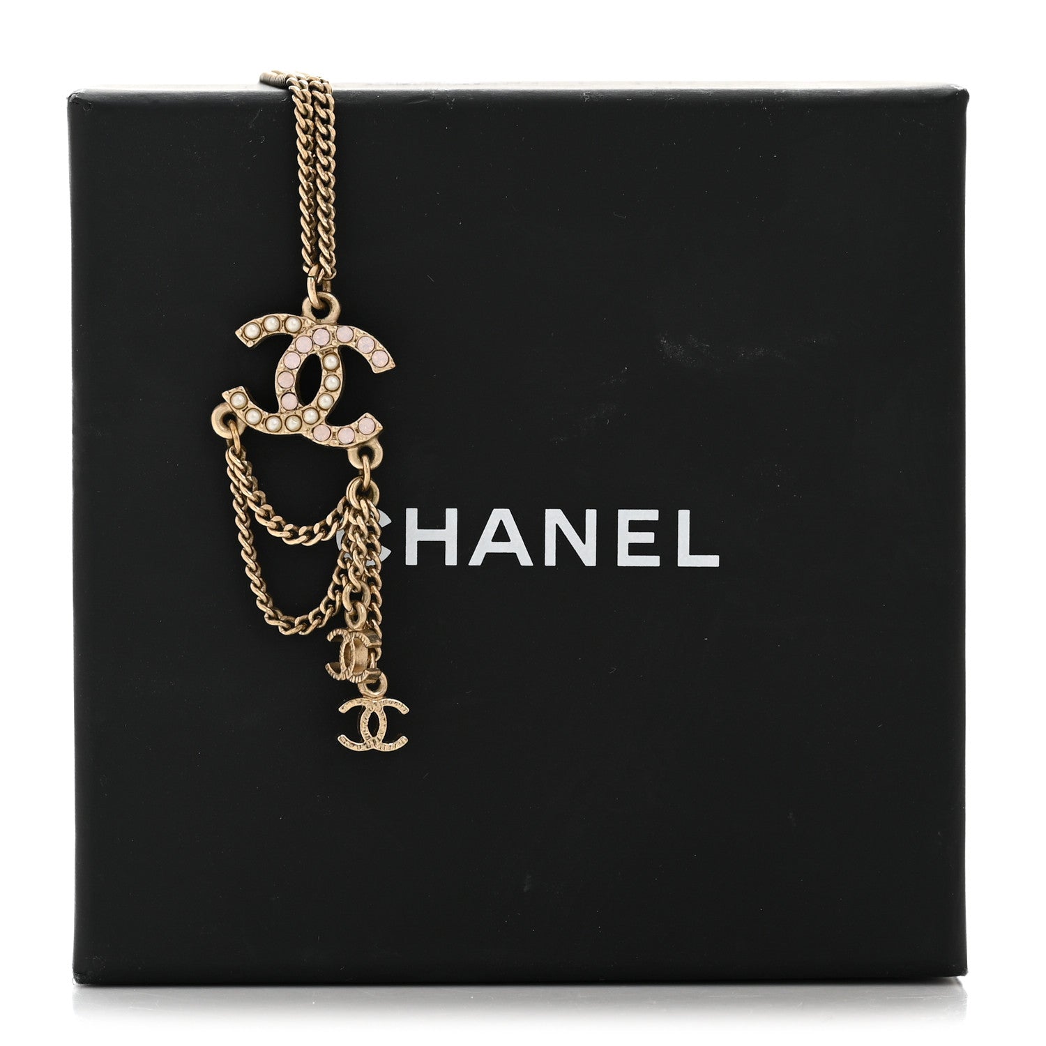 Pearl Crystal CC Chain Necklace Gold Pink