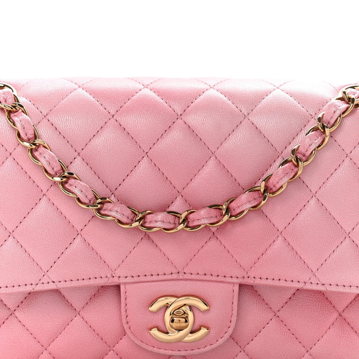 Cloudy Pearly Goatskin Quilted Medium Double Flap Pink