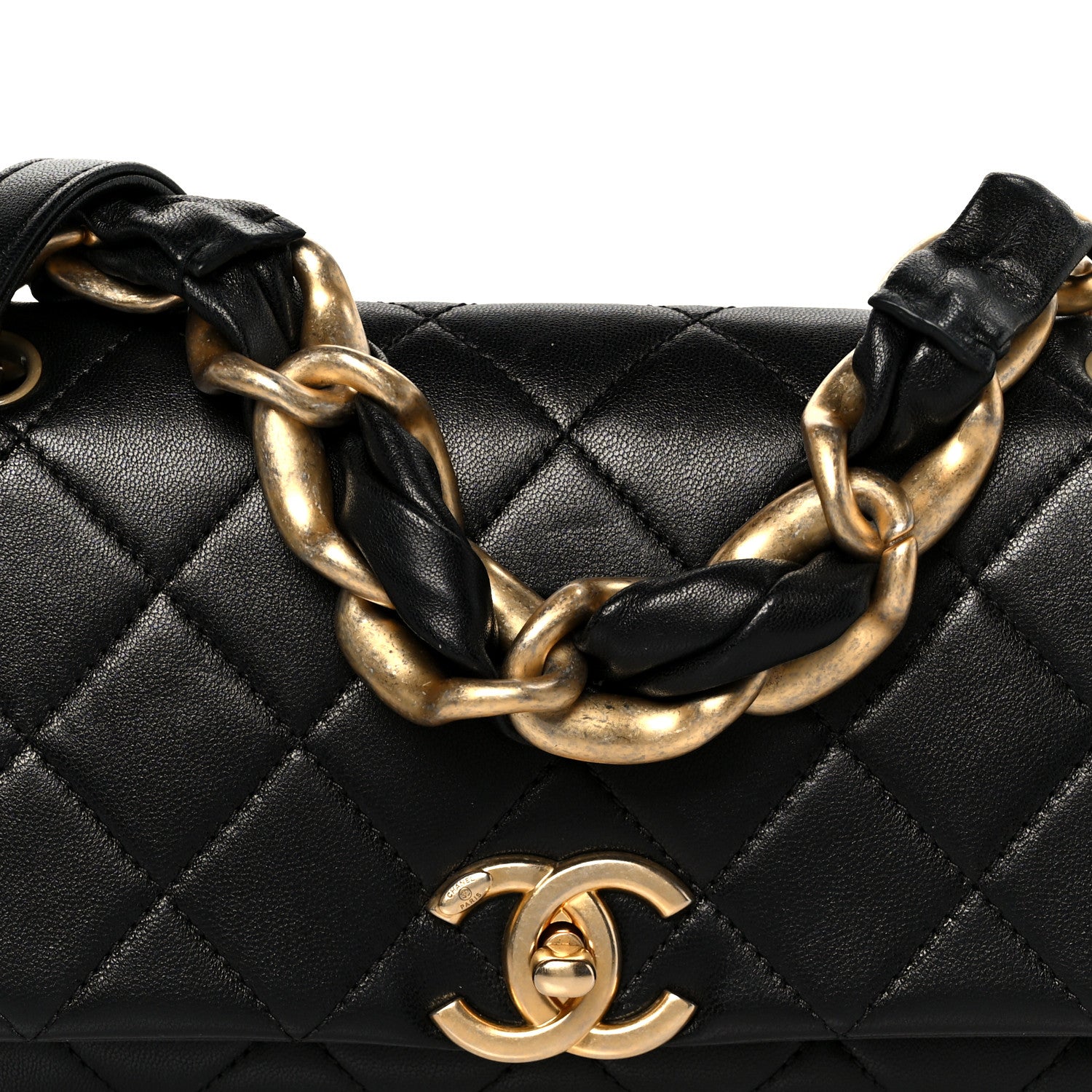 Shiny Lambskin Chain Is More Flap Black