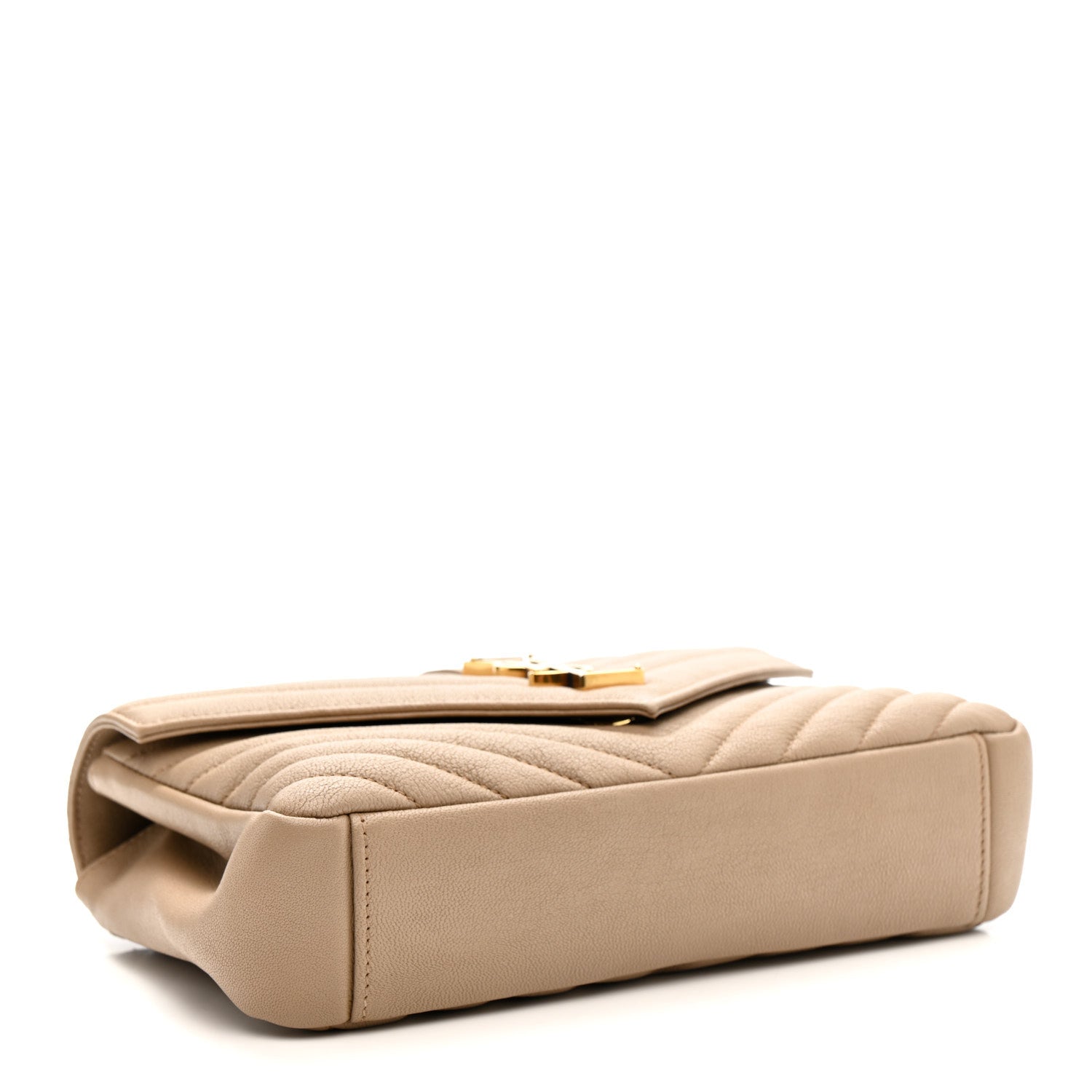 Sheepskin Matelasse Chevron Monogram Medium College Bag Dark Beige