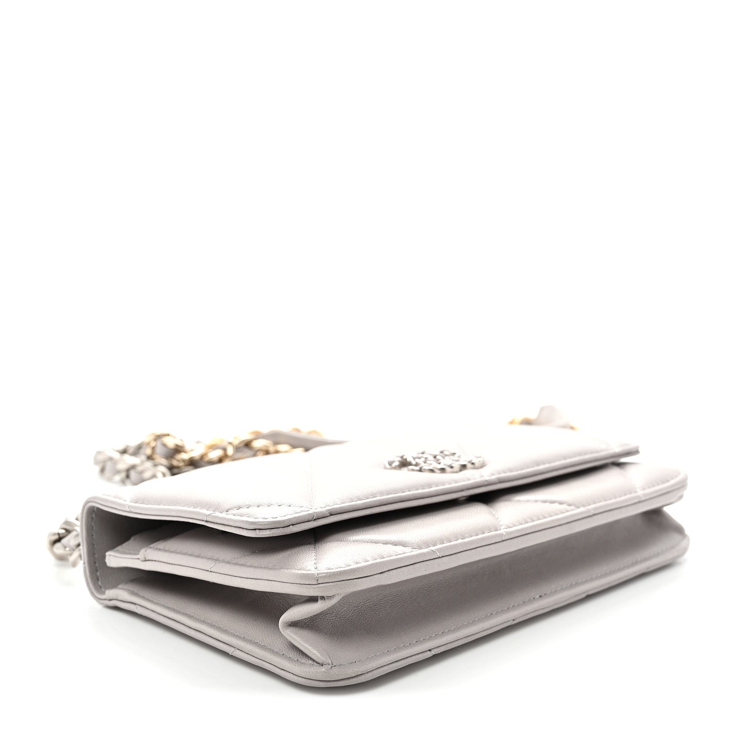 Lambskin Quilted Chanel 19 Wallet On Chain WOC Grey