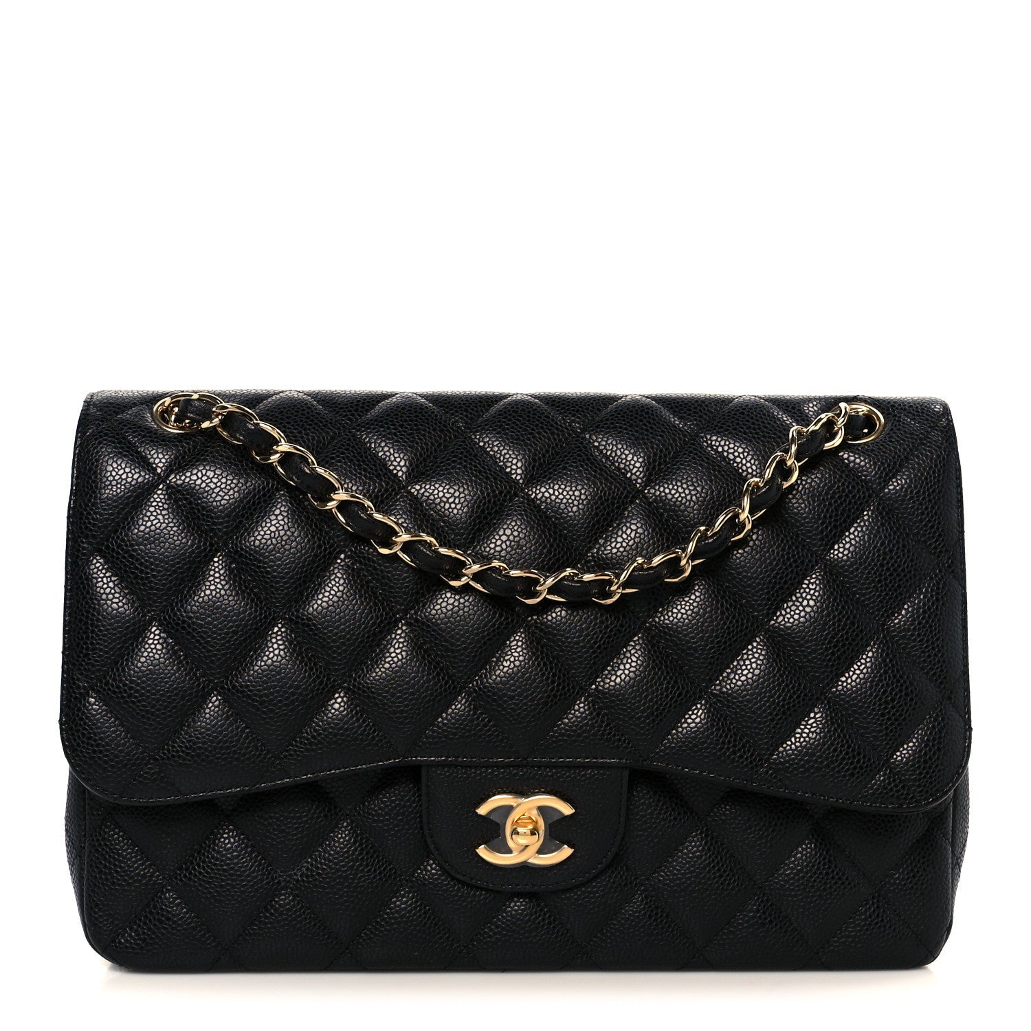 Caviar Quilted Jumbo Double Flap Black