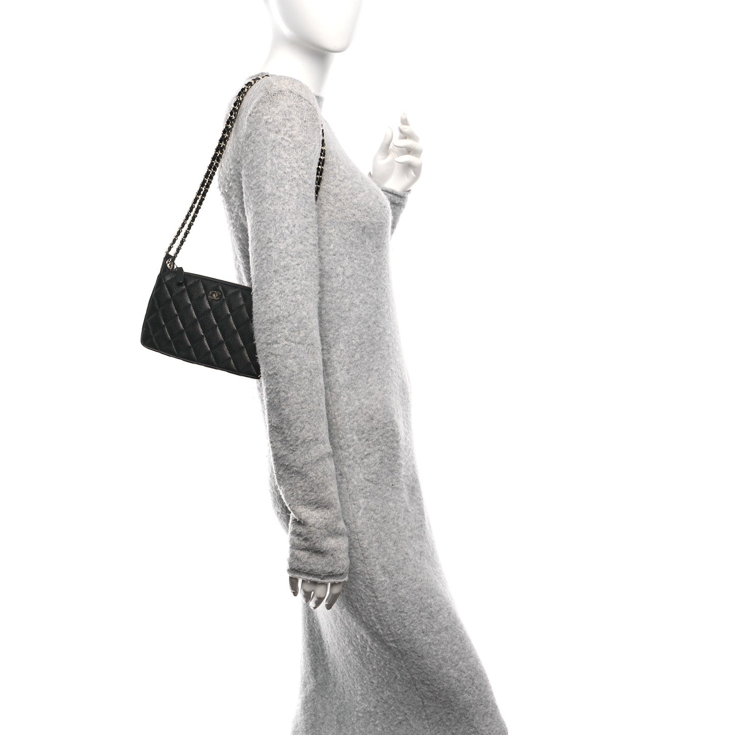 Caviar Quilted Purse With Chain Black