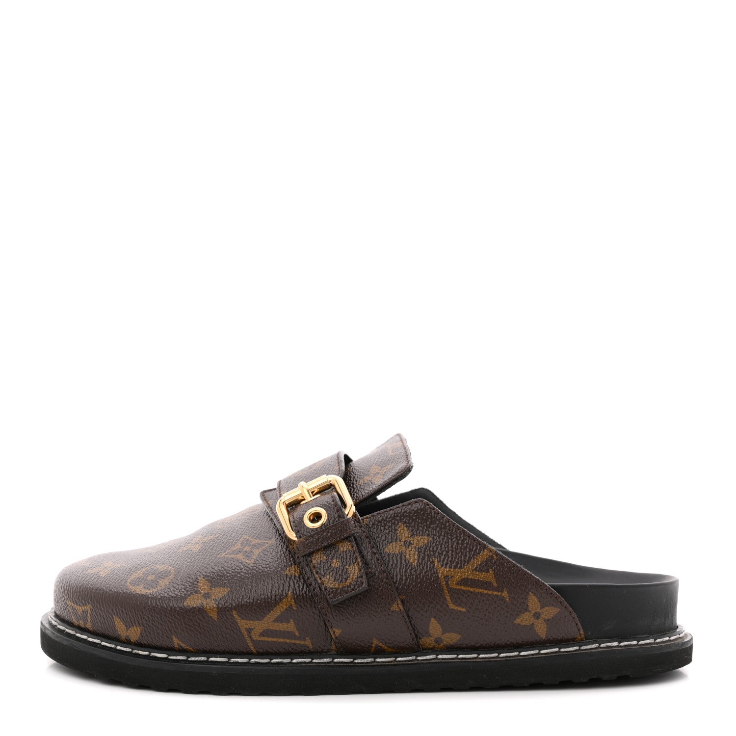 Patent Monogram Womens Cosy Flat Comfort Clog Mules 38 Brown