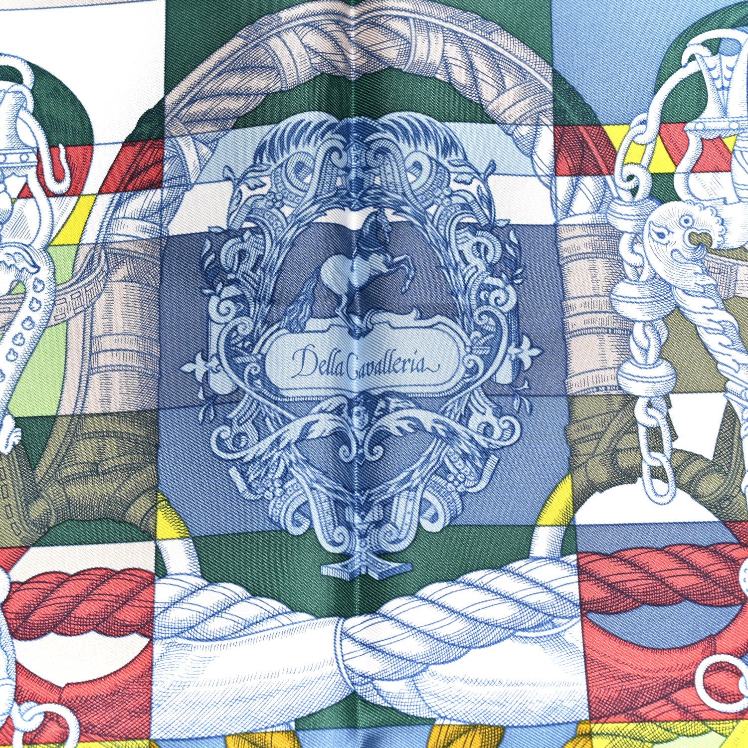 Silk Della Cavalleria Pocket Square Scarf  Bleu Ciel Vert Jaune