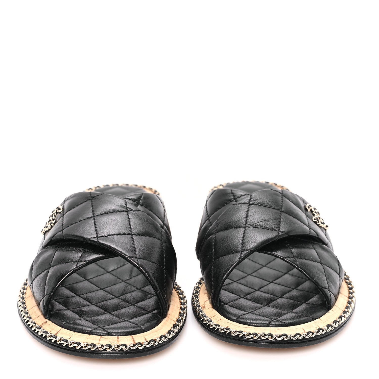 Lambskin Quilted Chain CC Sandals 39 Black