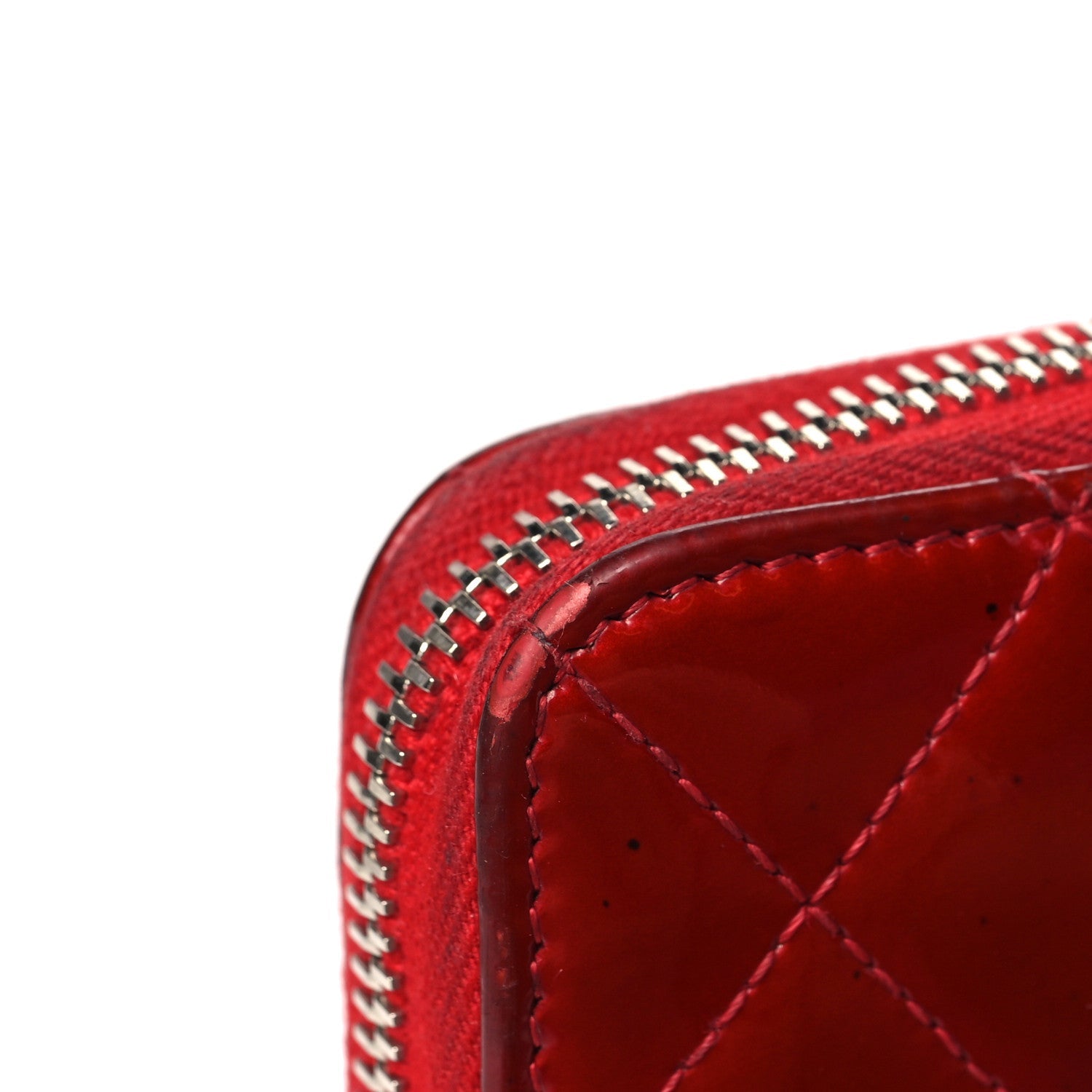 Patent Quilted Brilliant Zip Around Wallet Red
