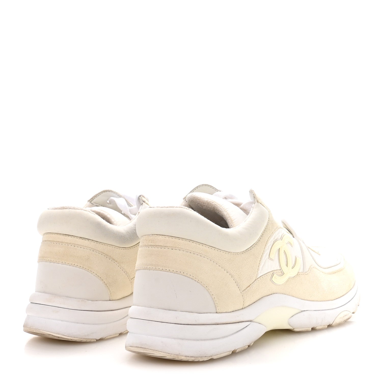Suede Calfskin Fabric CC Sneakers 42 White