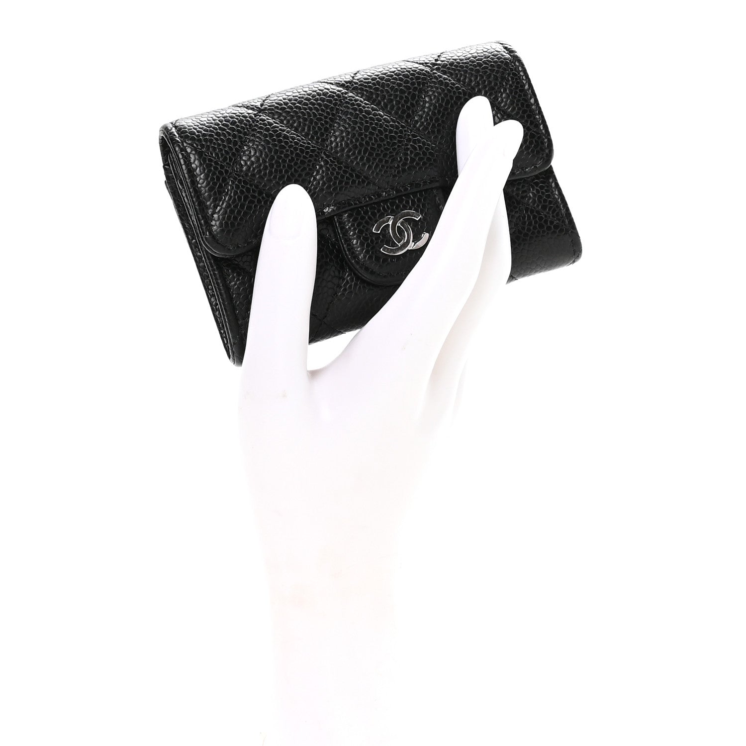 Caviar Quilted Flap Card Holder Wallet Black