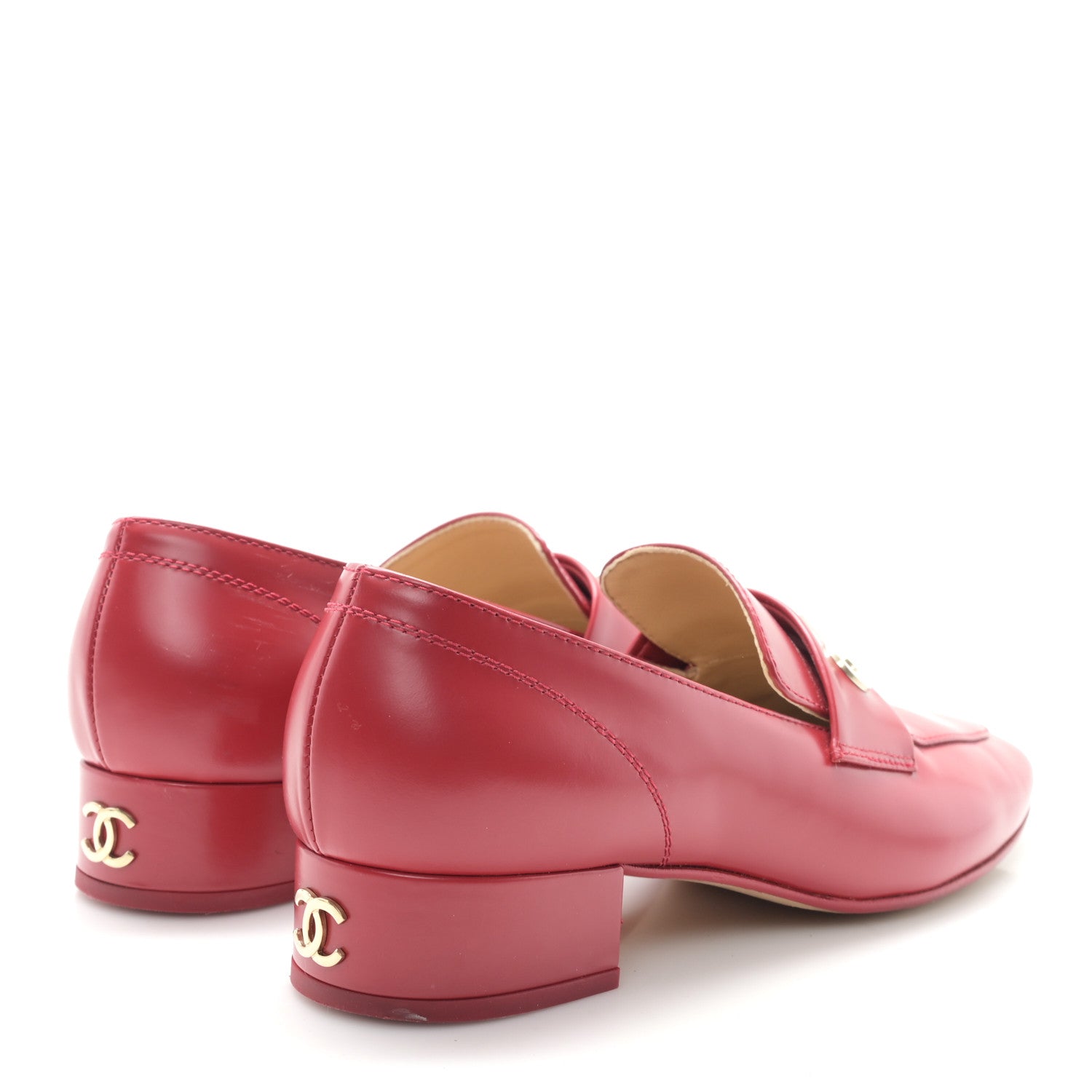 Shiny Calfskin Logo Loafers 36.5 Red