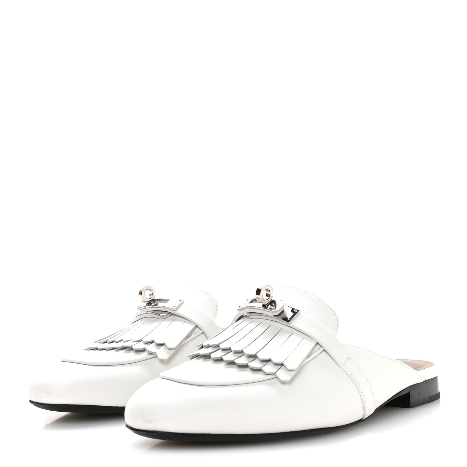 Calfskin Fringe Oz Mules 39 White