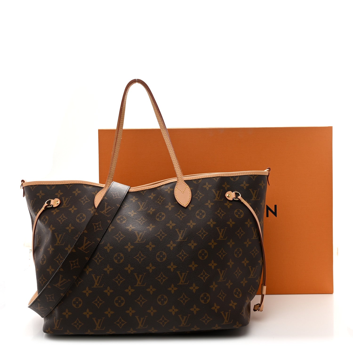 Monogram Stamped Inside Out Neverfull Bandouliere GM Beige