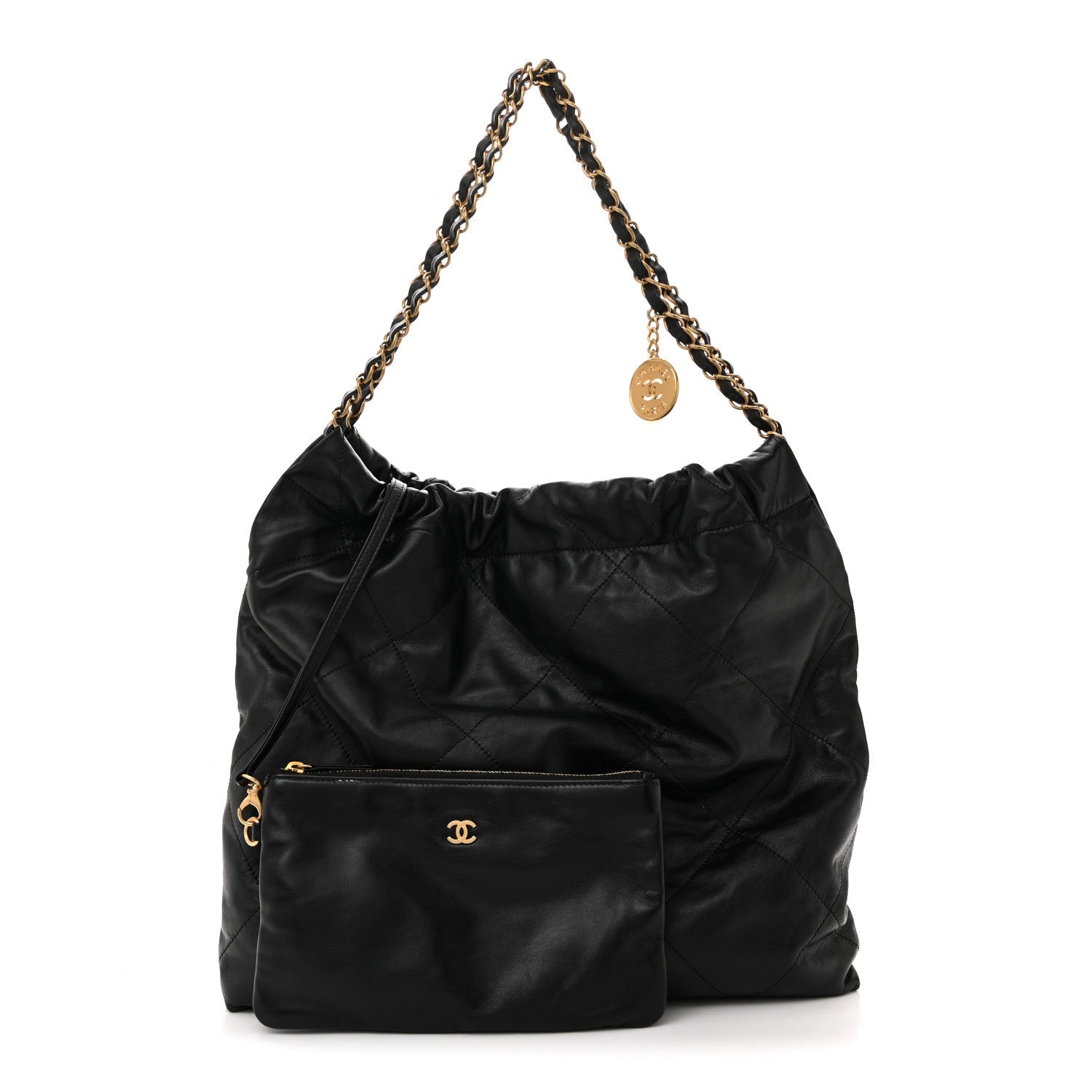 Shiny Calfskin Quilted Chanel 22 Black