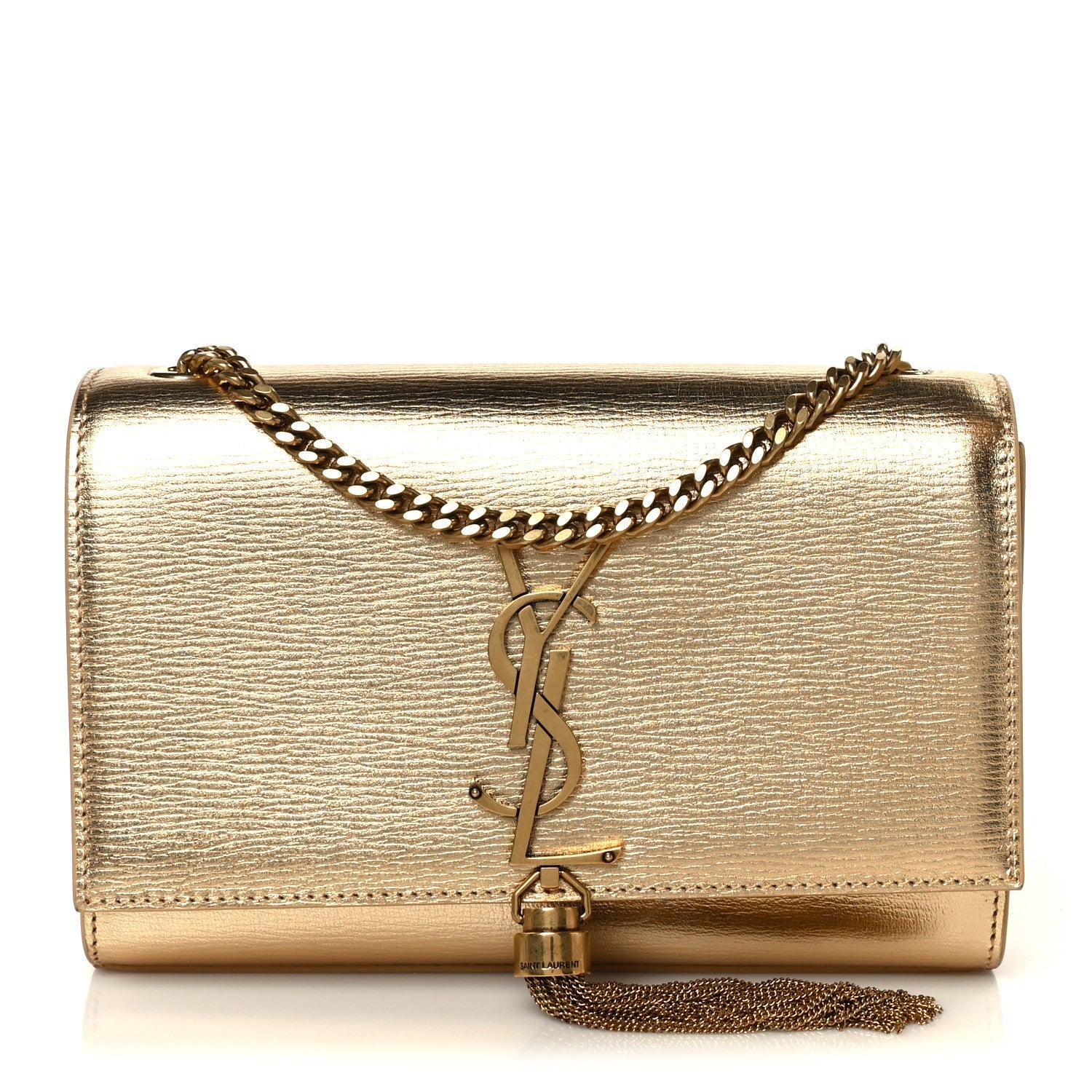 Metallic Calfskin Small Classic Monogram Kate Tassel Satchel Gold