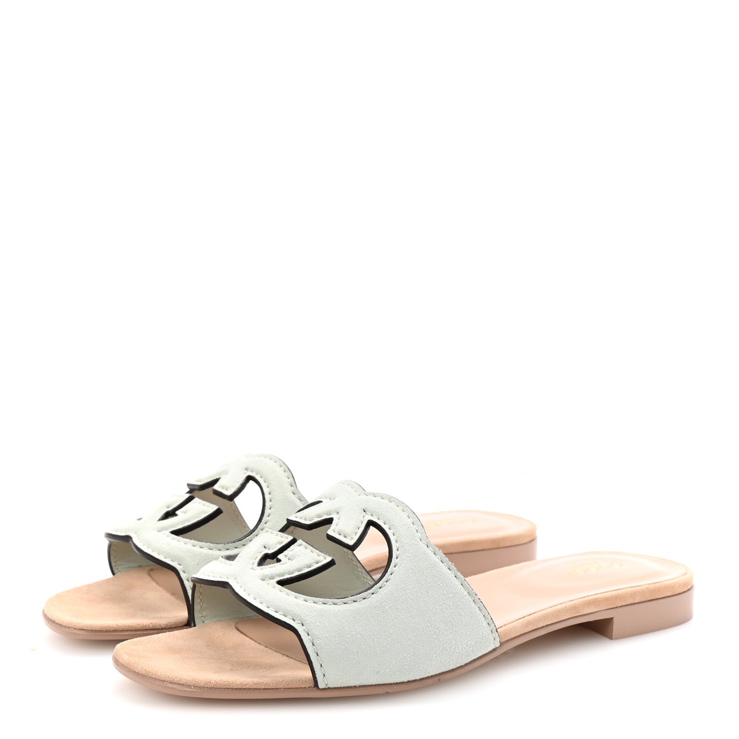 Kid Scamosciato Interlocking G Cut Out Slide Sandals 37.5 Salvy Green