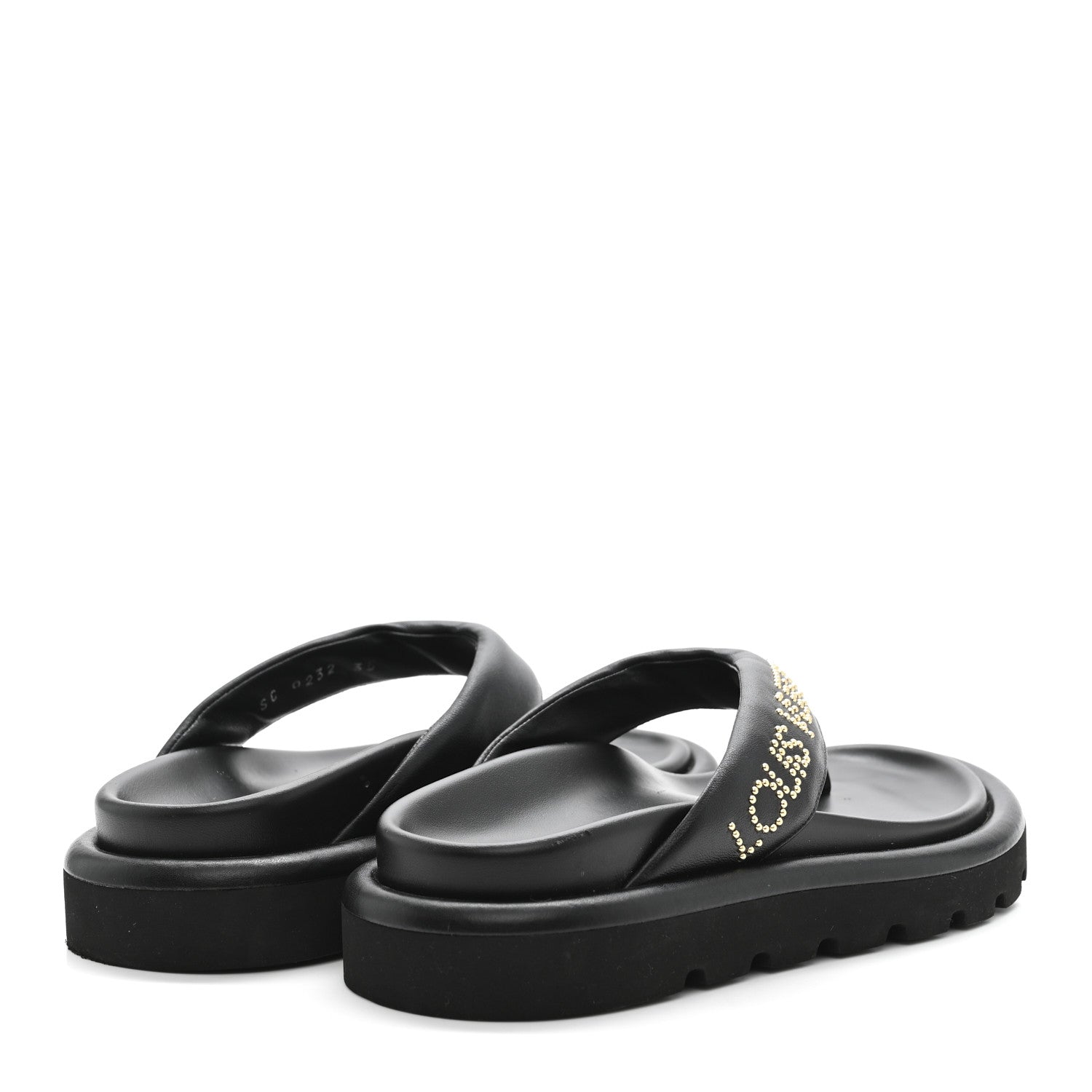 Calfskin Logo Studded Pillow Flat Thong Sandals 35 Black