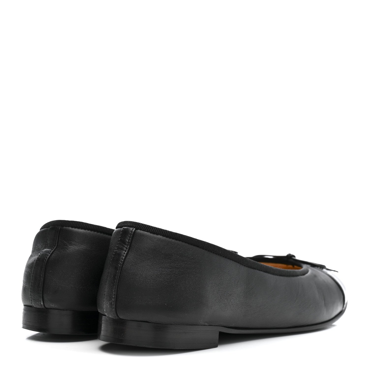 Lambskin Patent Cap Toe Ballerina Flats 39.5 Black