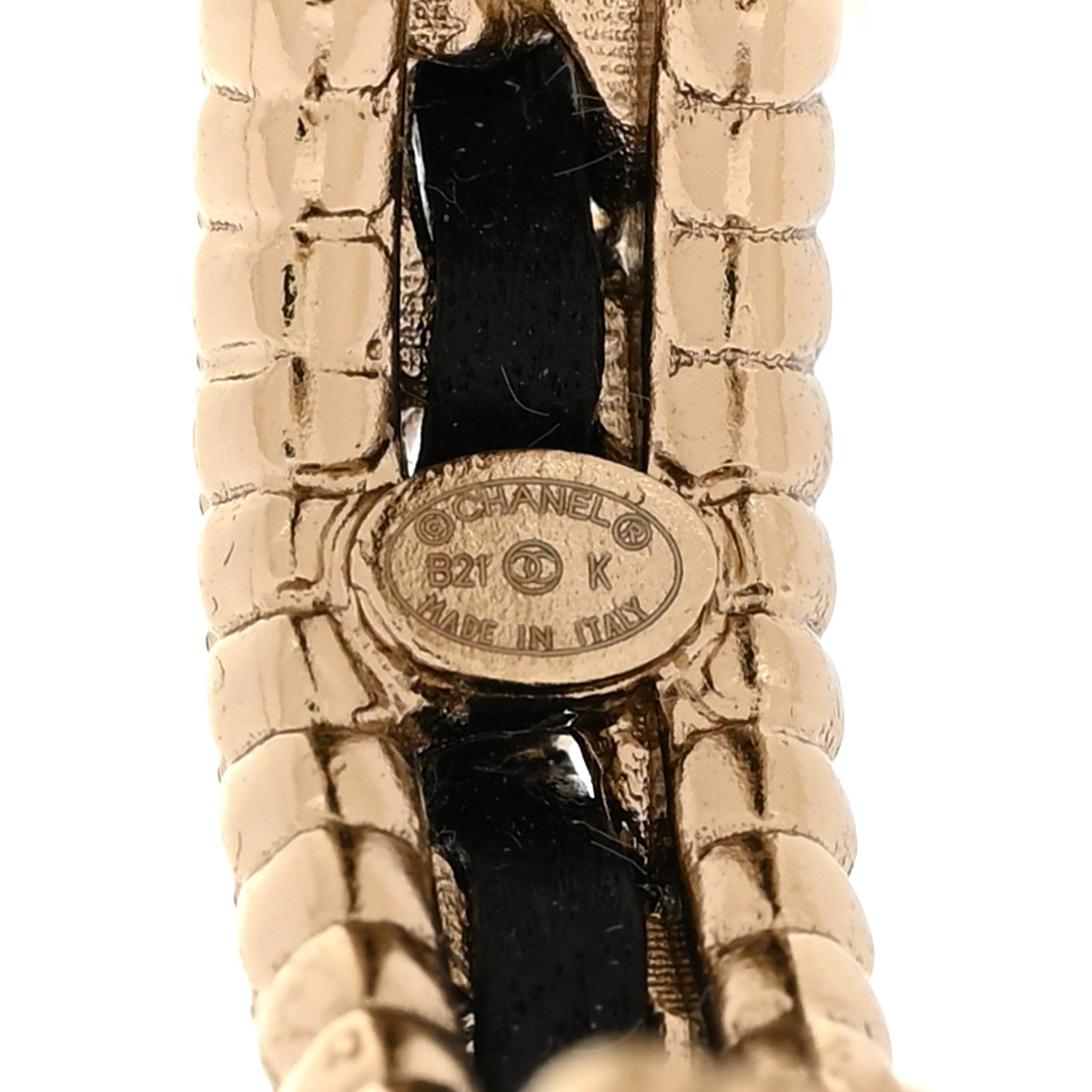 Crystal Lambskin CC Chain Hoop Earrings Gold Black