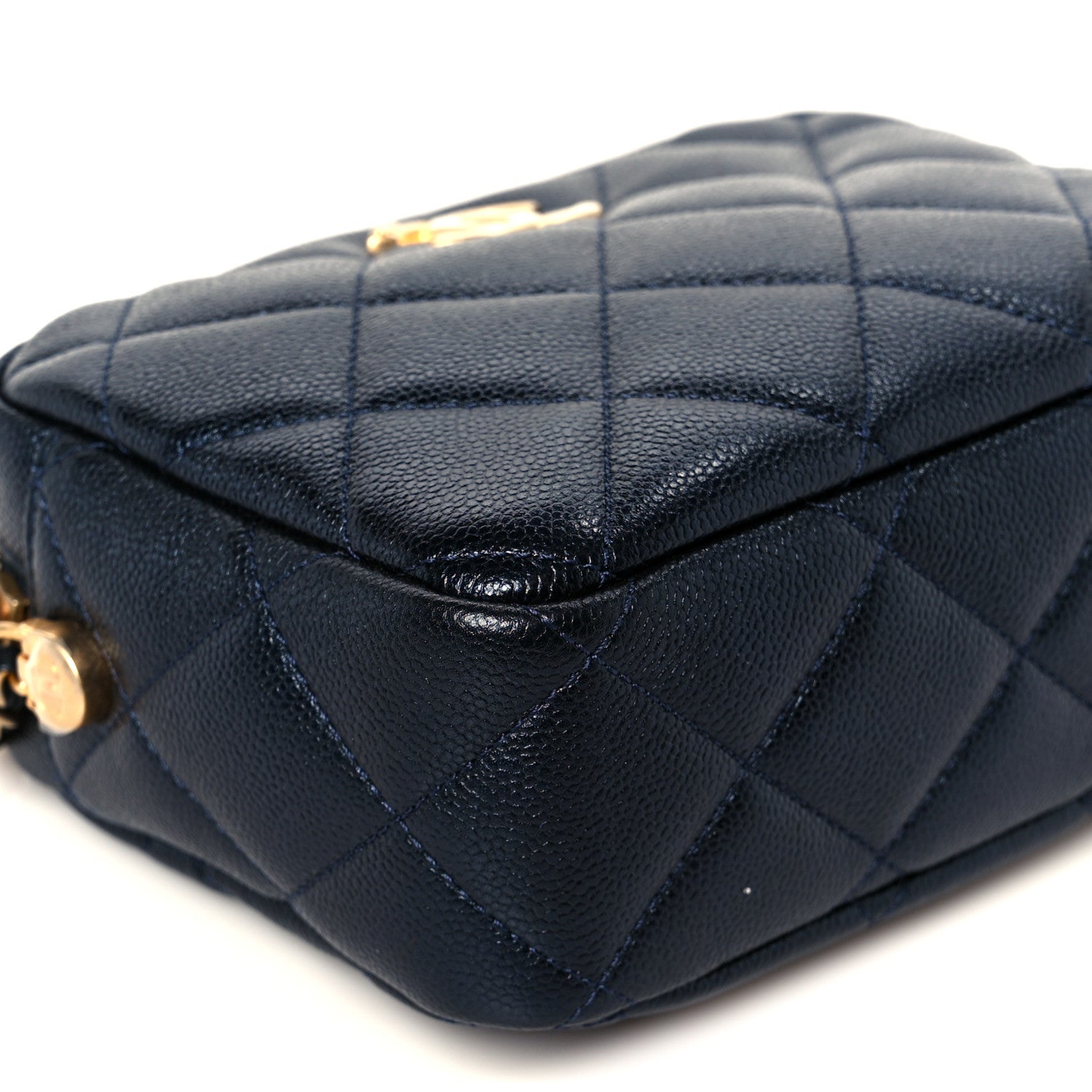 Shiny Caviar Quilted Chain Melody Camera Bag Dark Blue