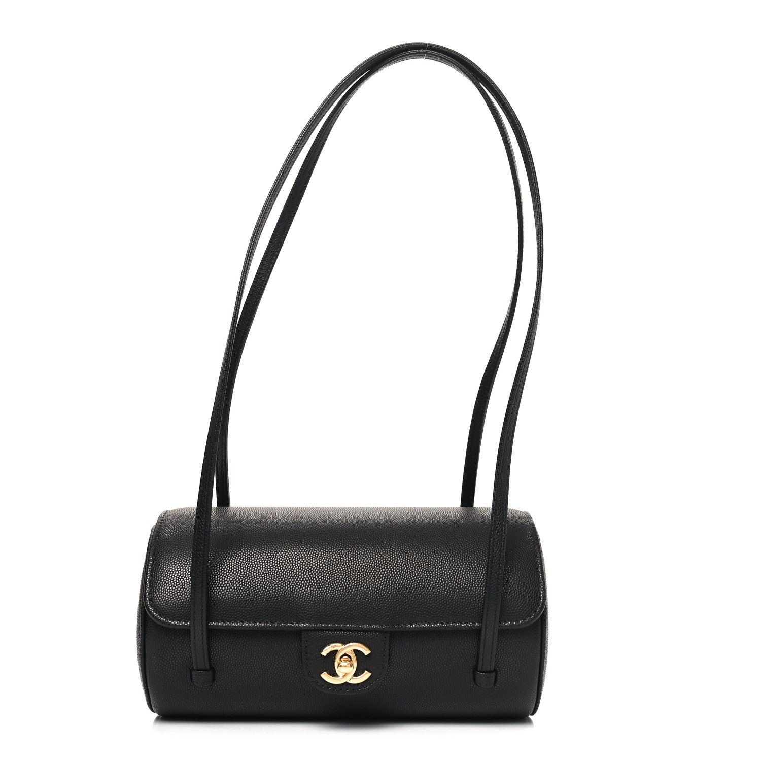 Shiny Caviar Preppy Coco Small Bowling Bag Black