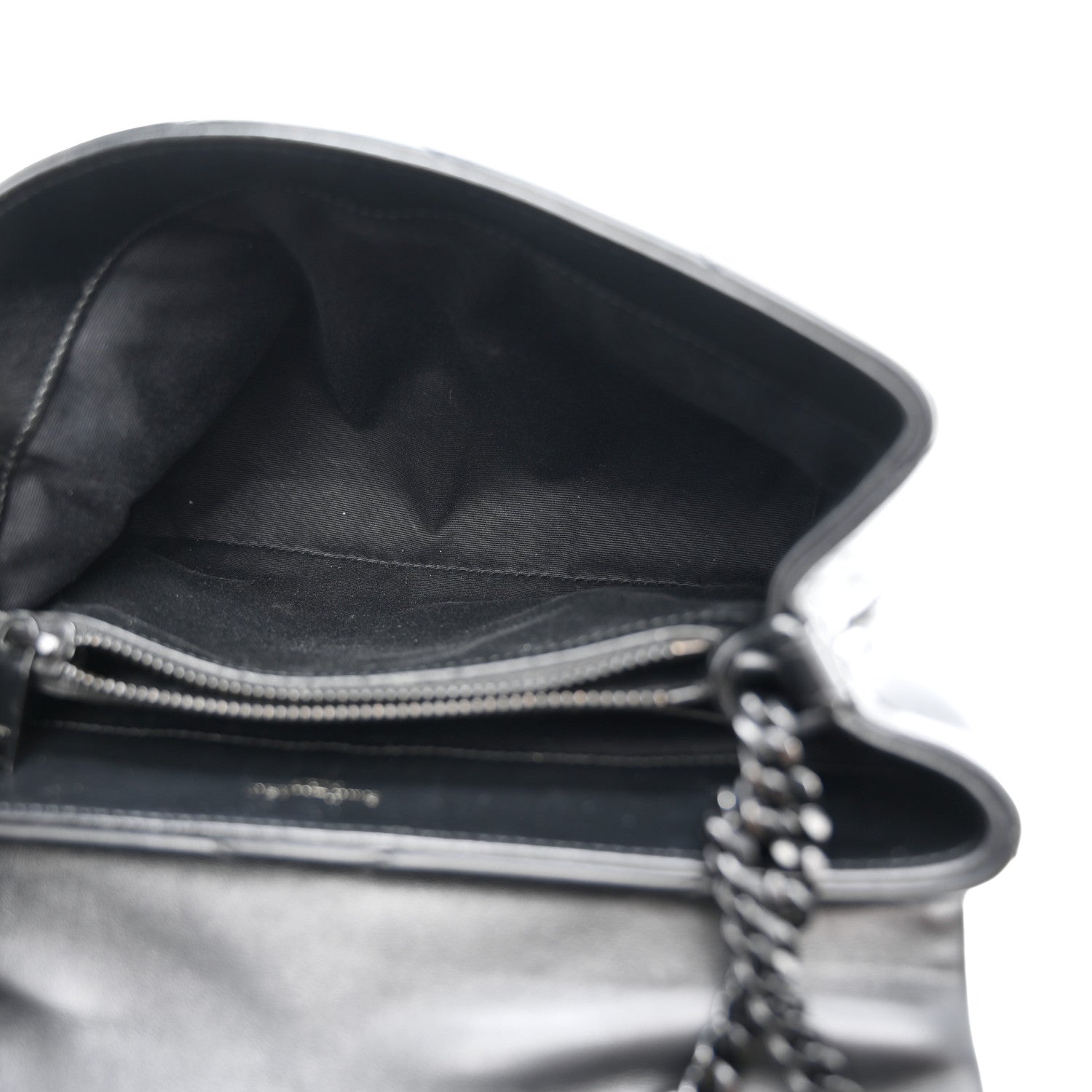 Calfskin Y Quilted Monogram Monochrome Small Loulou Chain Satchel Black
