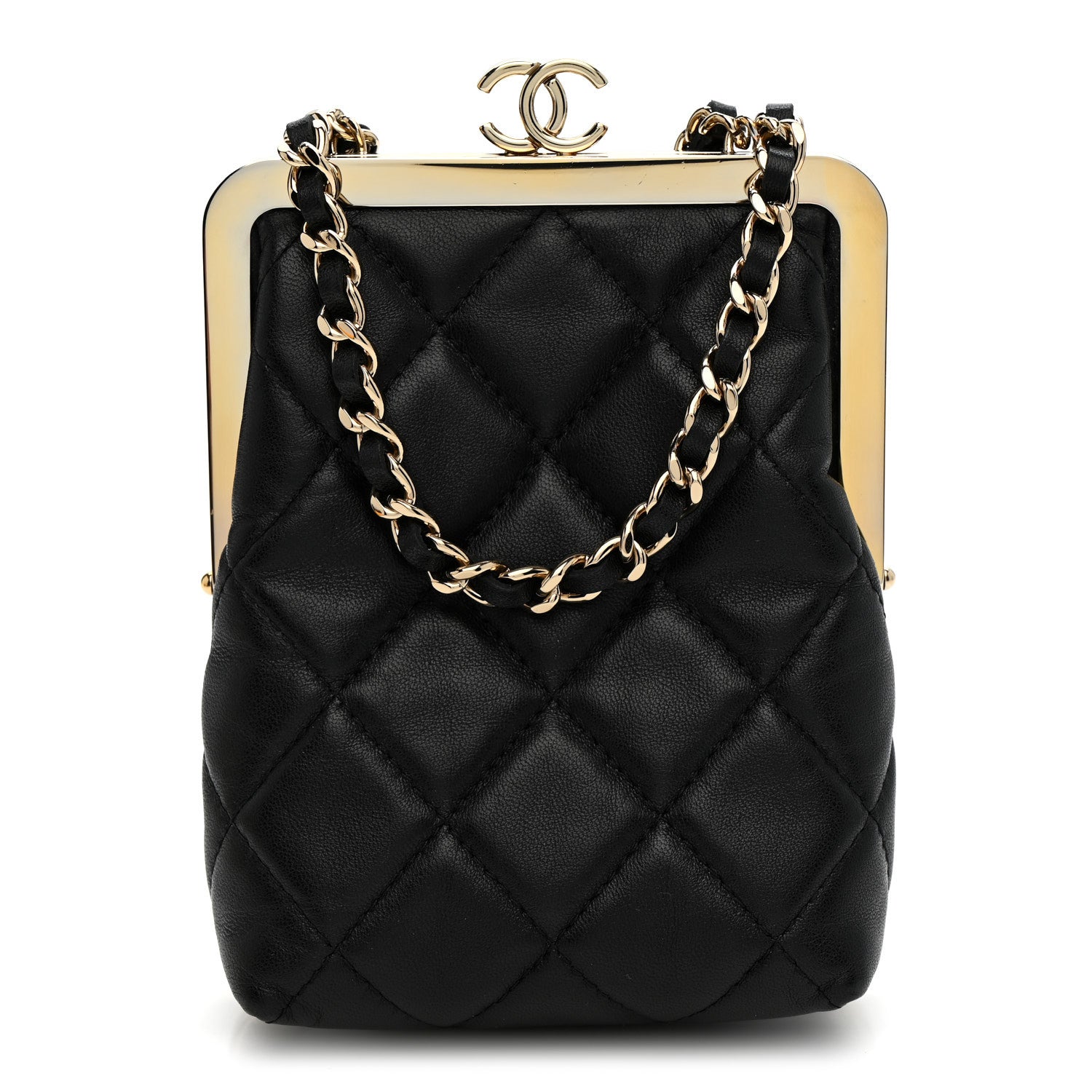 Lambskin Plexi Quilted CC Evening Clutch With Chain Black