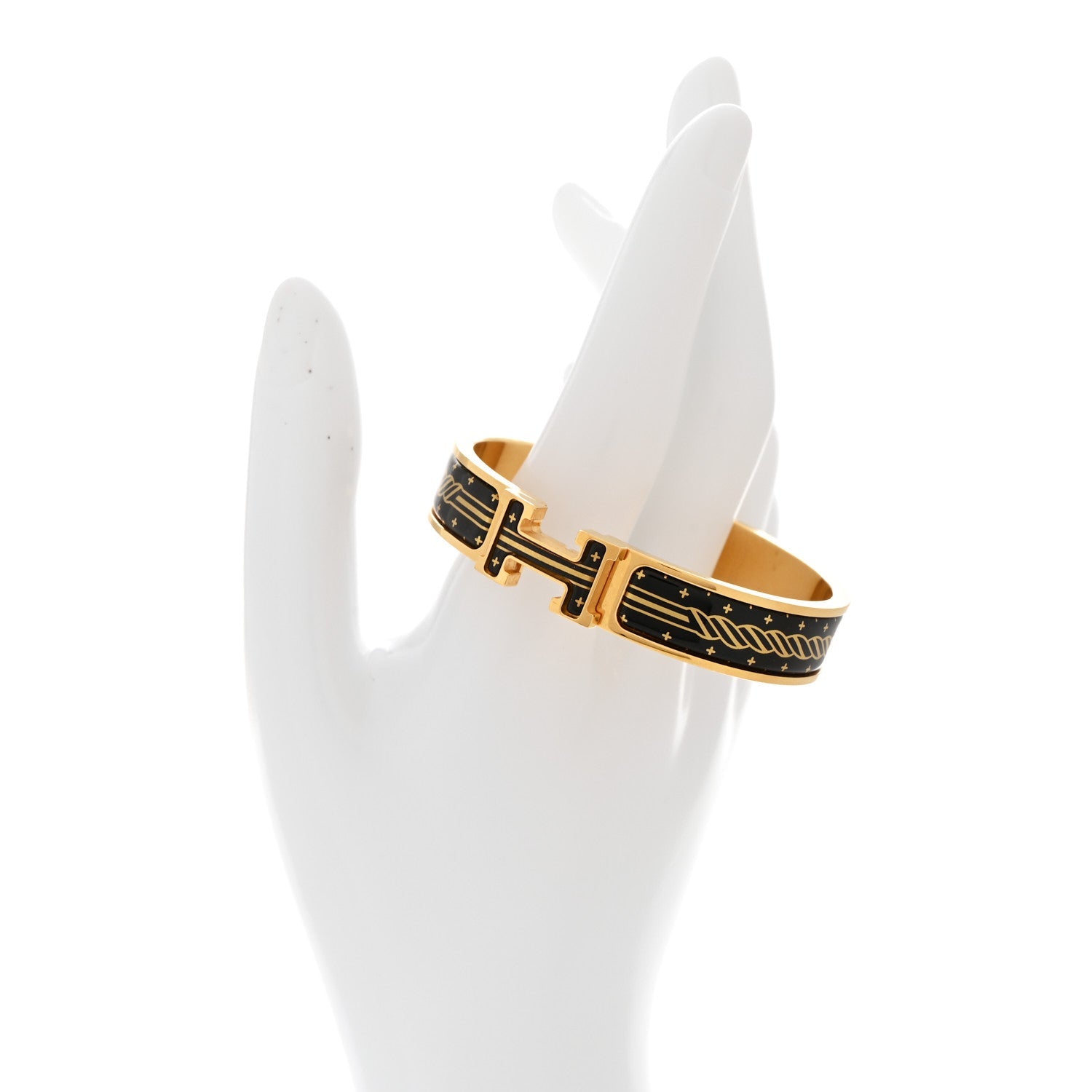 Enamel Printed Quadrige Au Fil Narrow Clic Clac H Bracelet PM Jaune Or Black