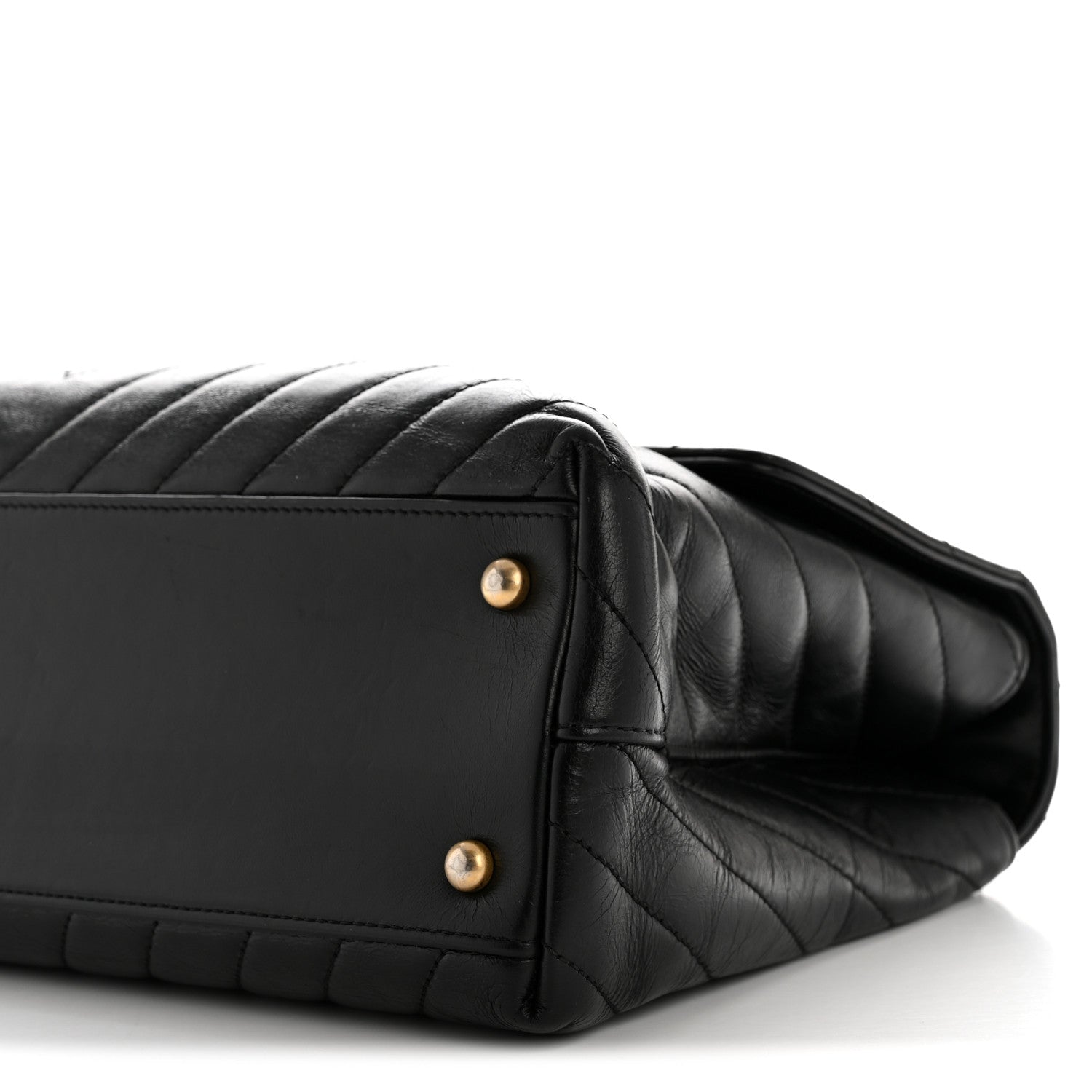 Calfskin Lizard Chevron Quilted Medium Coco Handle Flap Black