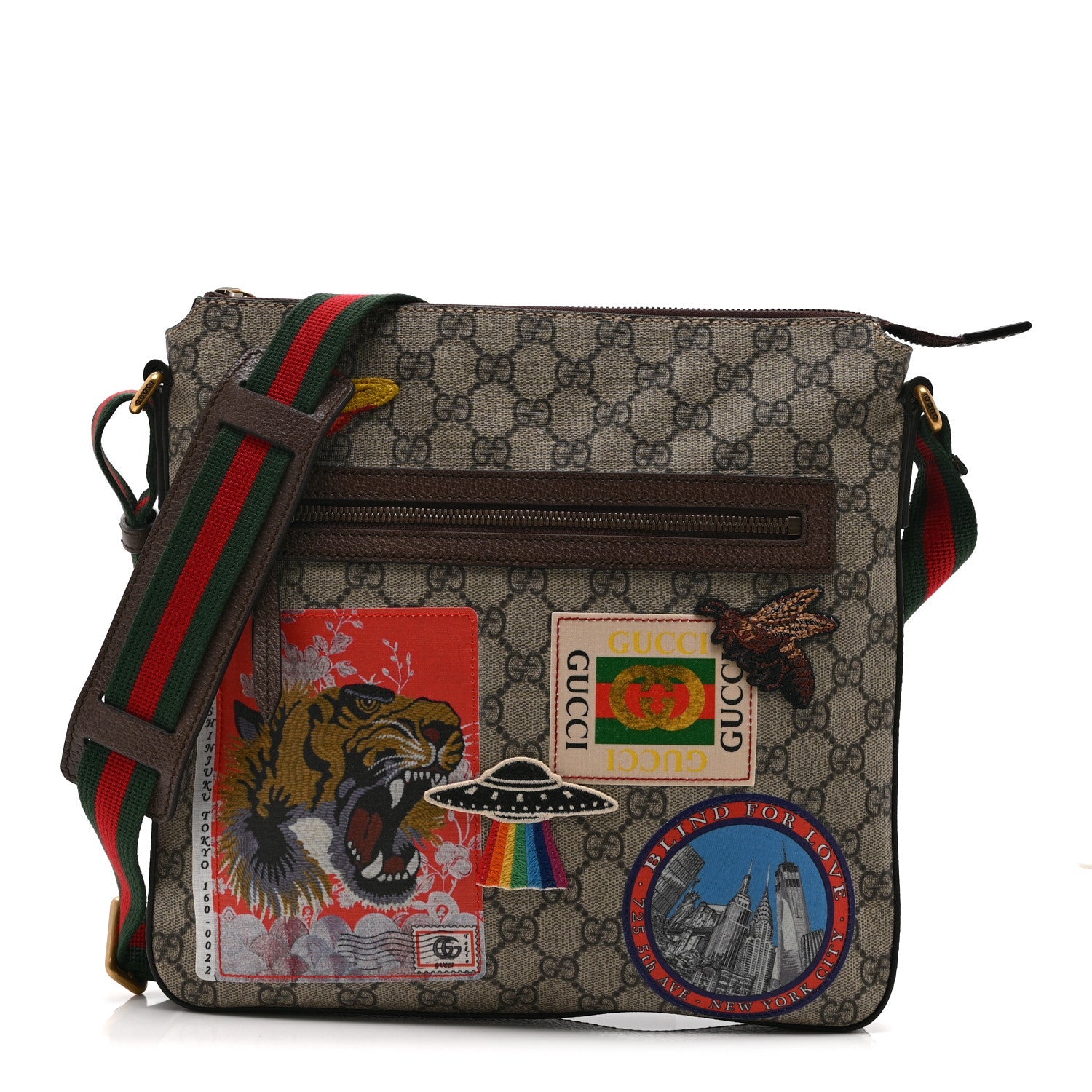 Soft GG Supreme Monogram Courrier Web Medium Flat Messenger Bag Beige New Acero Multicolor