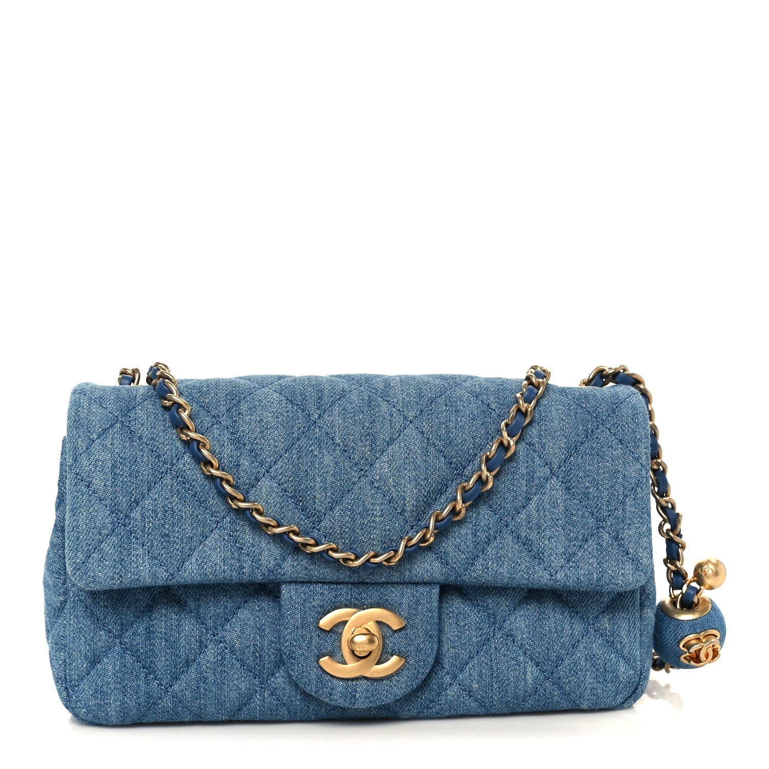 Denim Quilted Mini Pearl Crush Rectangular Flap Blue
