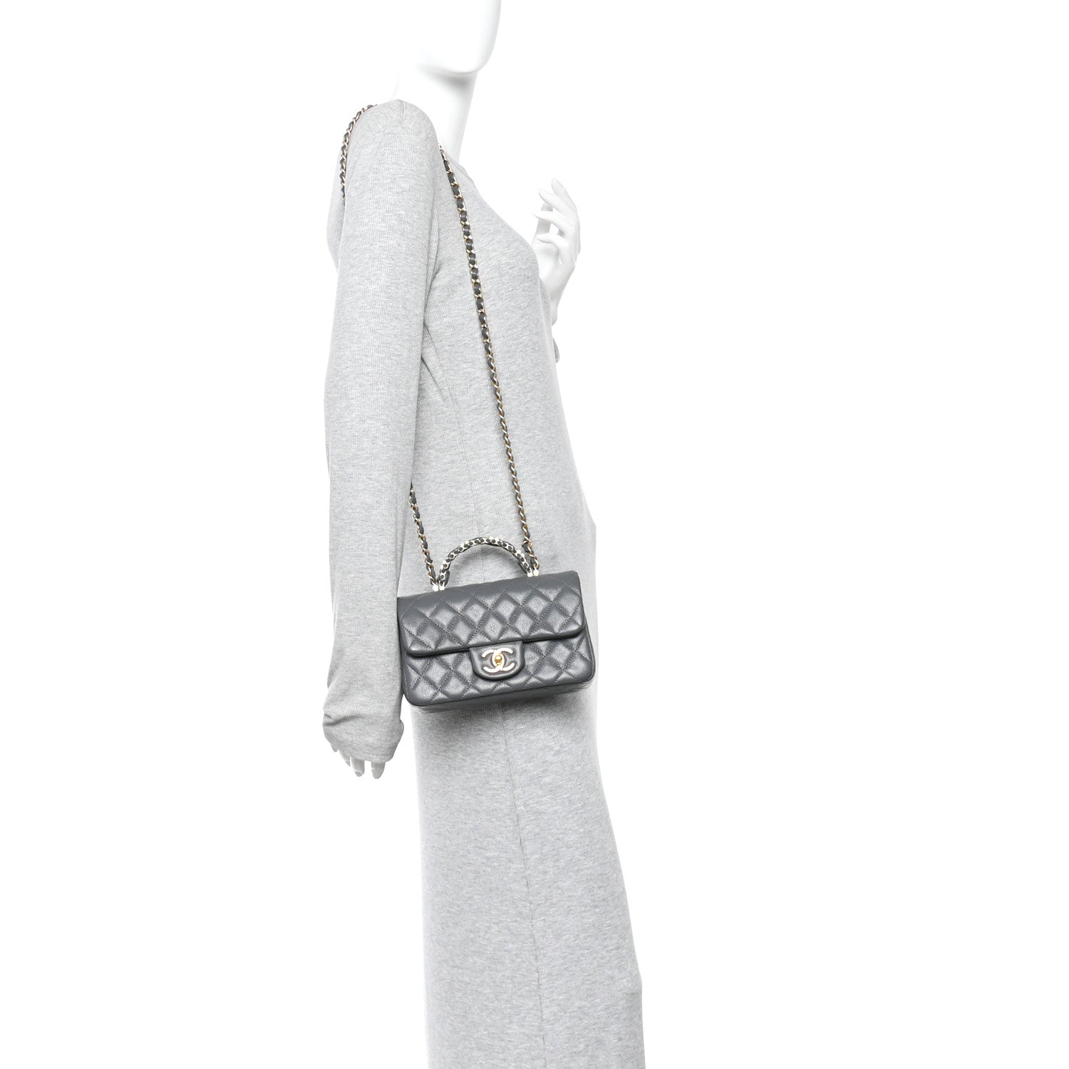Caviar Quilted Mini Handy CC Flap Grey