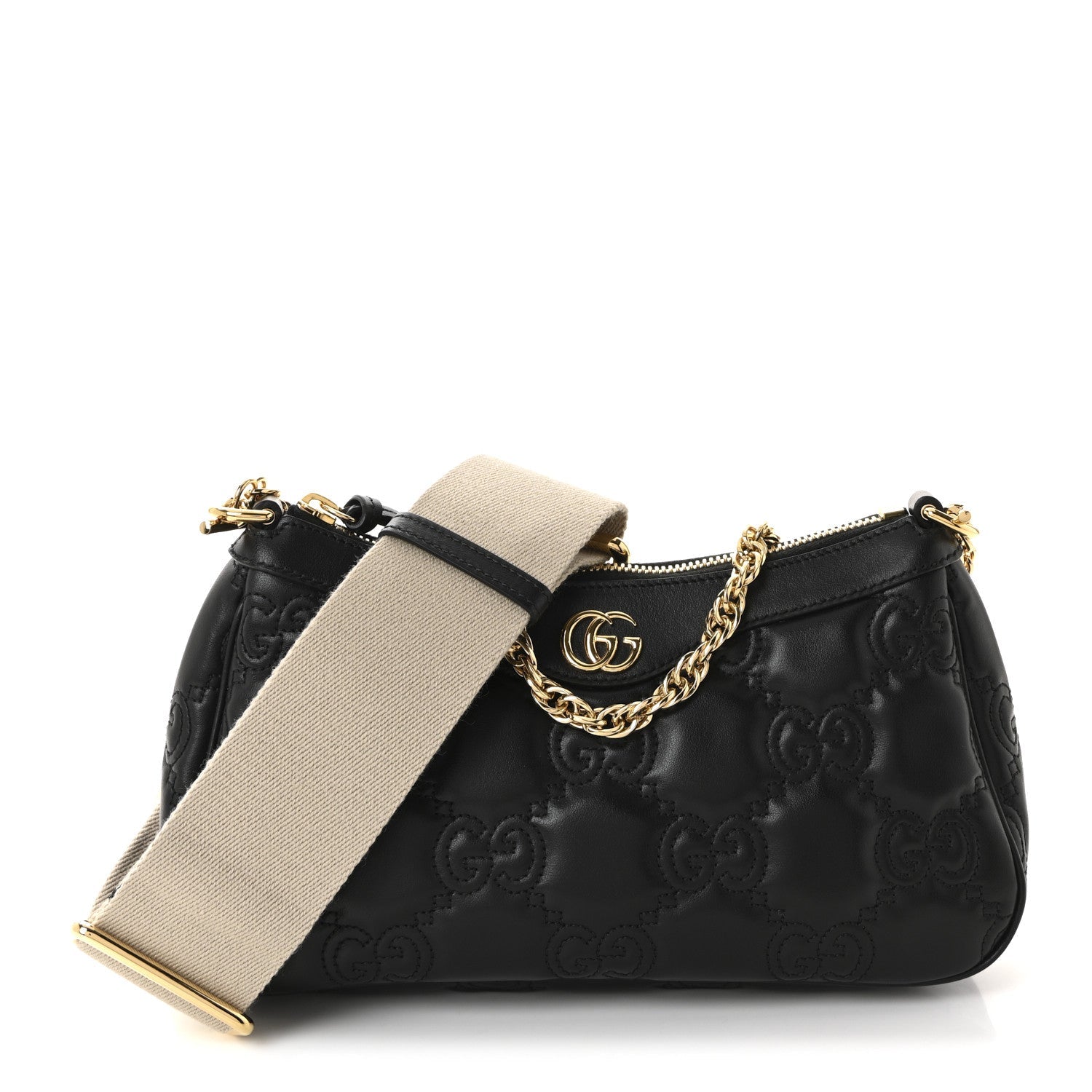 Calfskin GG Matelasse Chain Handbag Black Natural