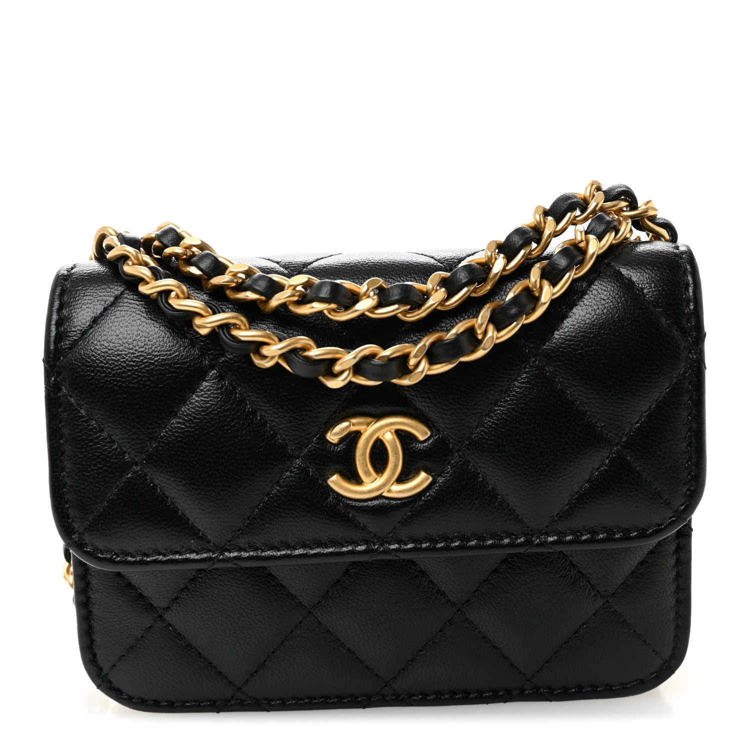 Lambskin Quilted Maxi Pearl Clutch With Chain Black