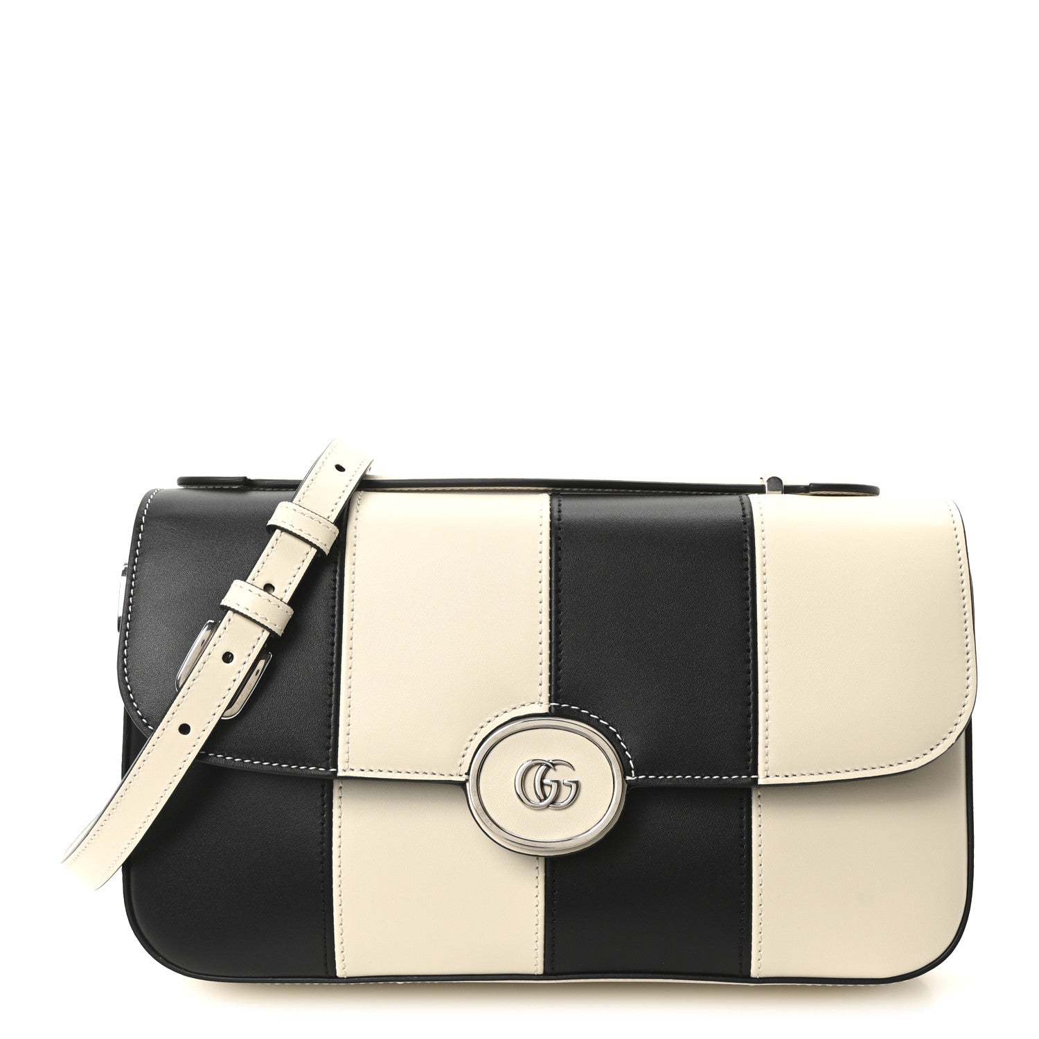 Senna Calfskin Lines Petite GG Top Handle Shoulder Bag Black Mystic White