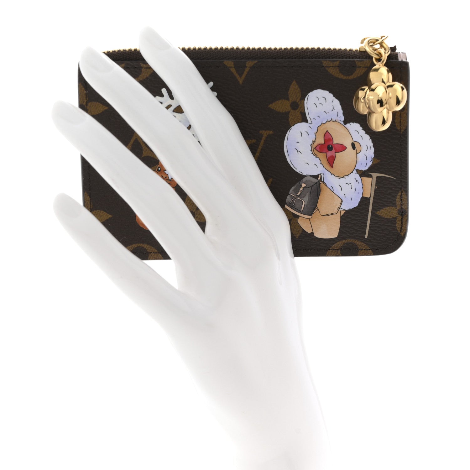 Monogram Vivenne Winter Holiday Zipped Romy Card Holder Snowy Pearl