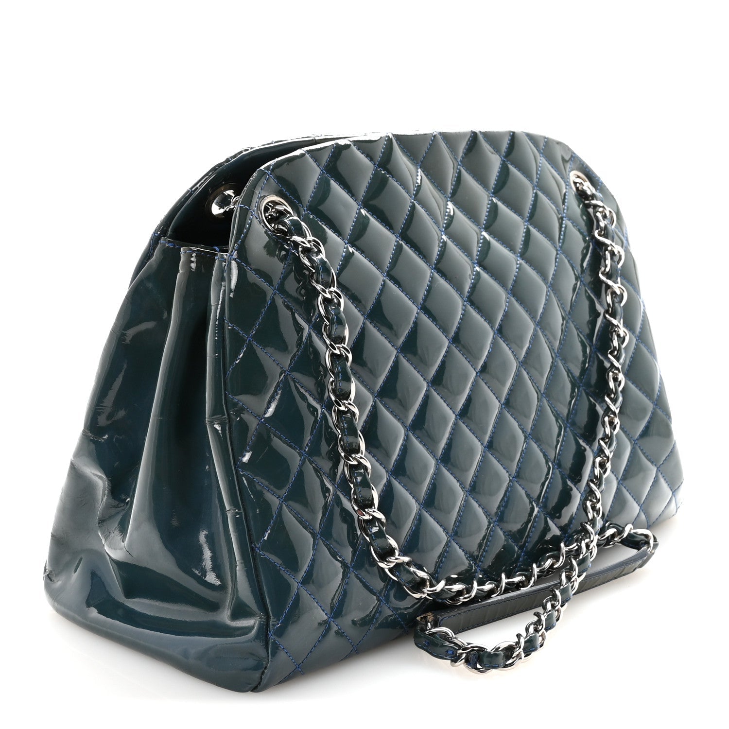 Patent Quilted Large Just Mademoiselle Bowling Bag Dark Blue