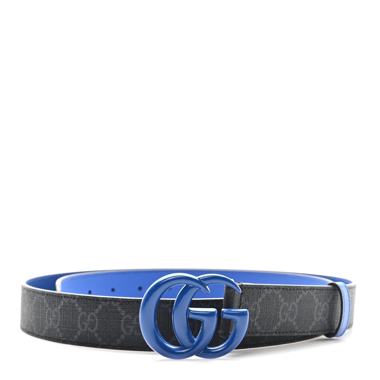 GG Supreme Monogram Plutone Calfskin Enamel Double G 30mm Belt 110 44 Black Metal Blue