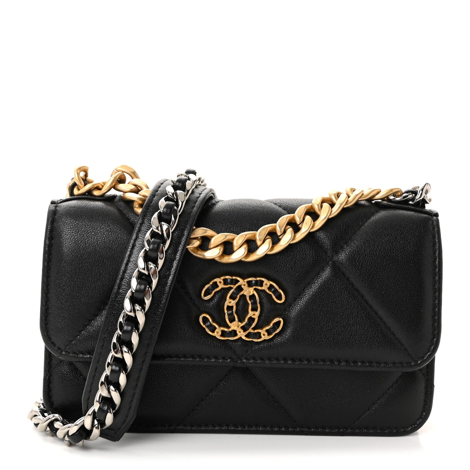 Lambskin Quilted Chanel 19 Clutch With Chain Black