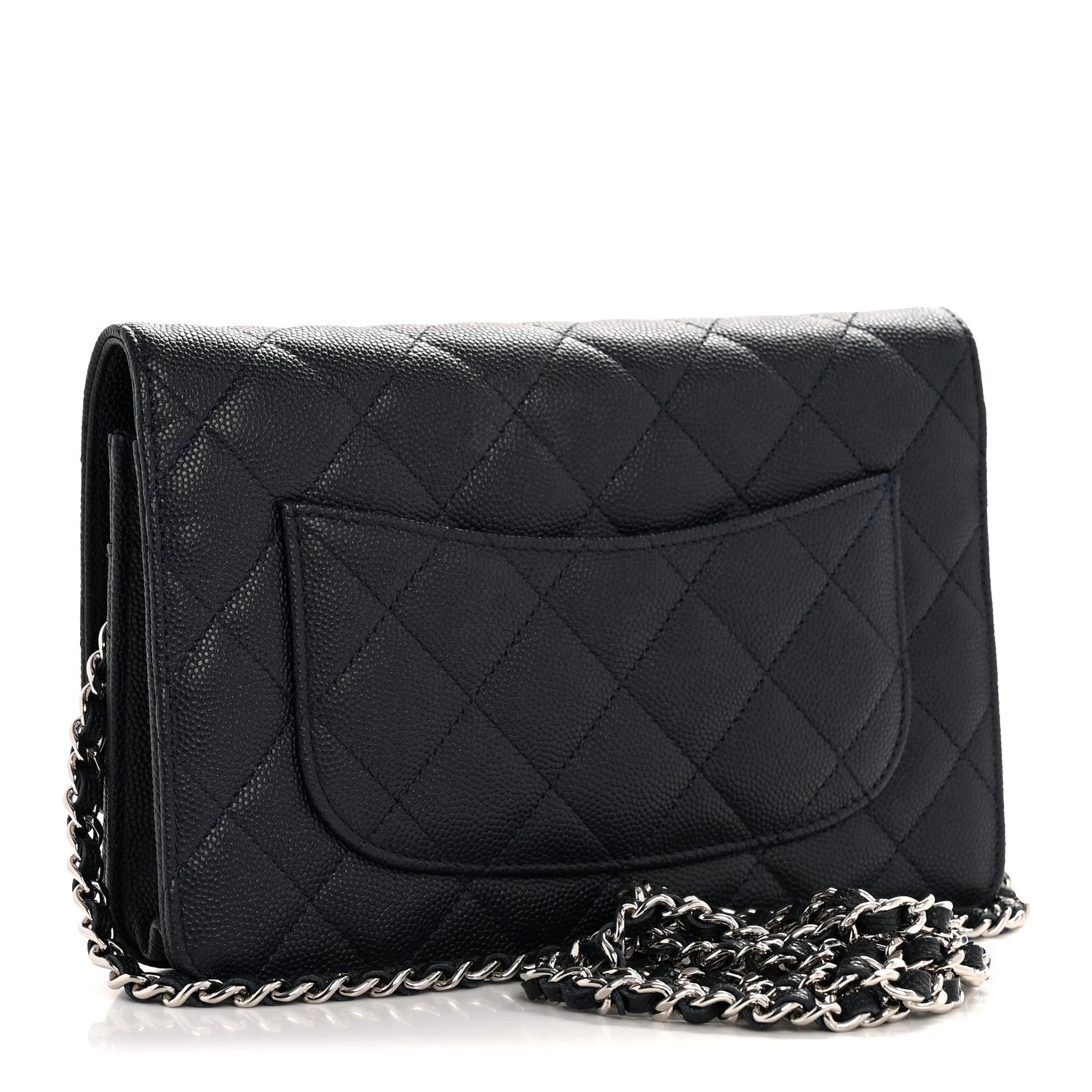 Caviar Quilted Wallet on Chain WOC Navy Blue