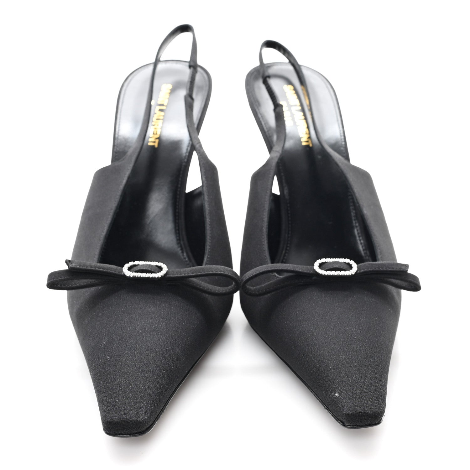 Crepe De Chine Crystal Bow Slingback Pumps 41.5 Black