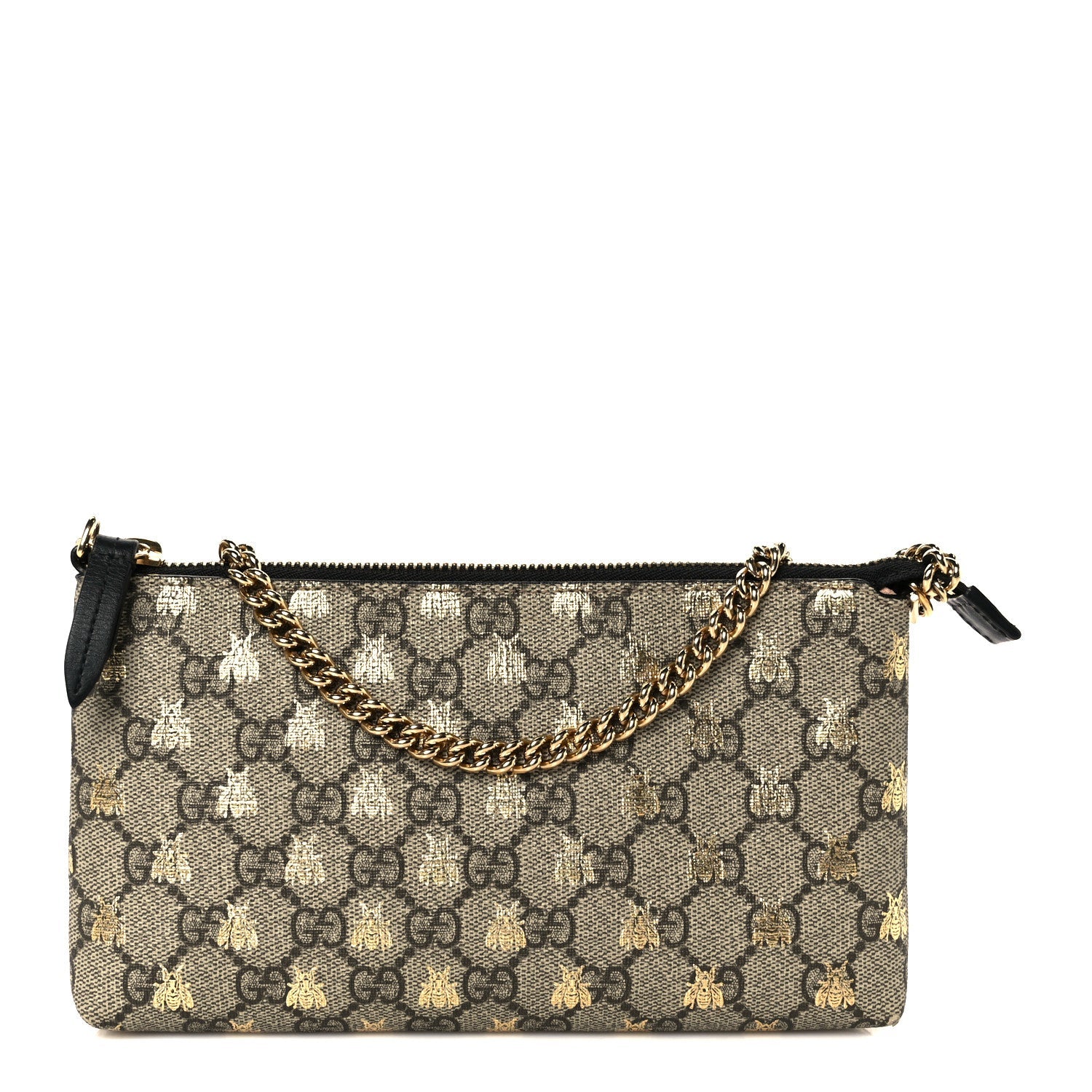GG Supreme Monogram Bees Wrist Wallet Beige Black