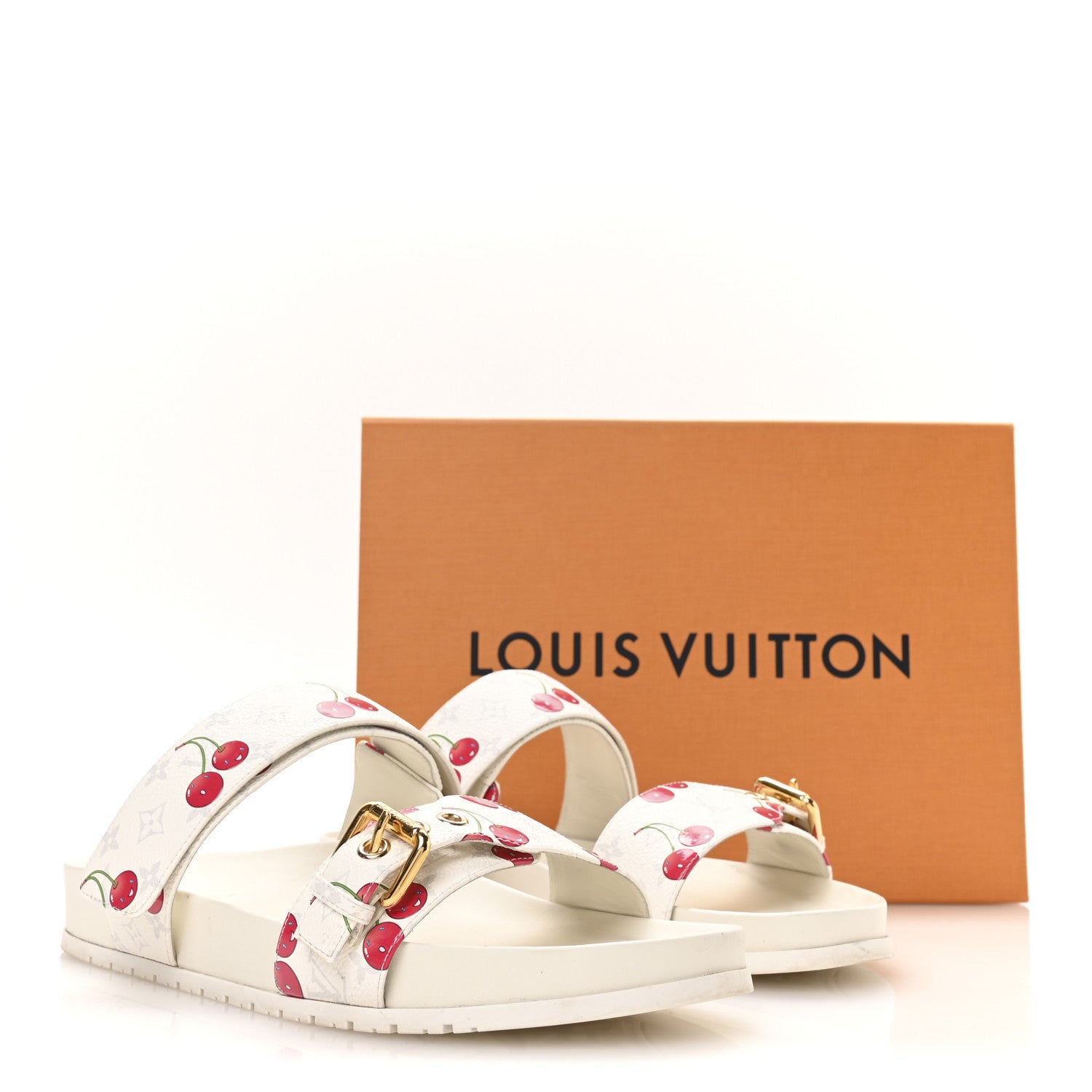 LV X TM Monogram Cerises Bom Dia Comfort Mule Sandals 42 White