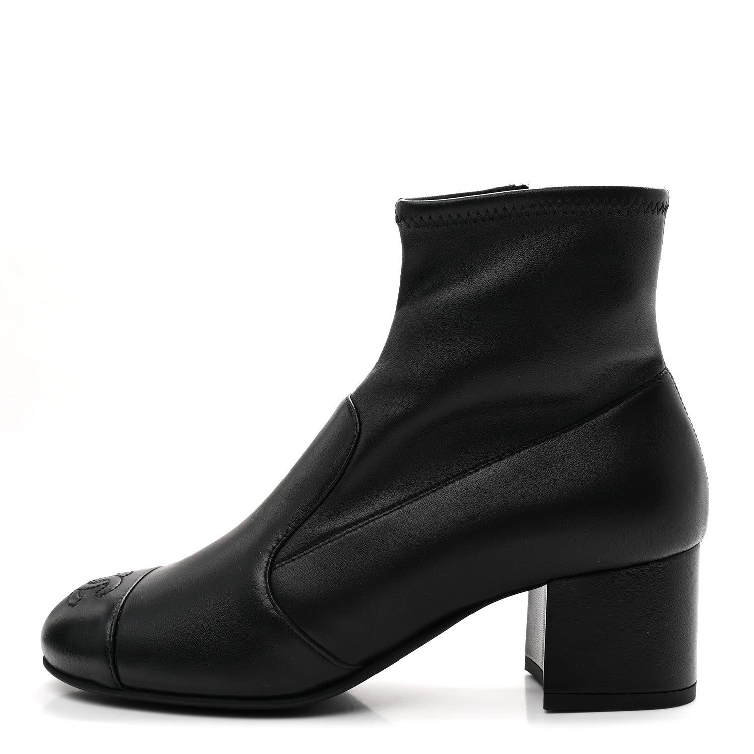 Stretch Lambskin Cap Toe CC Short Boots 37.5 Black