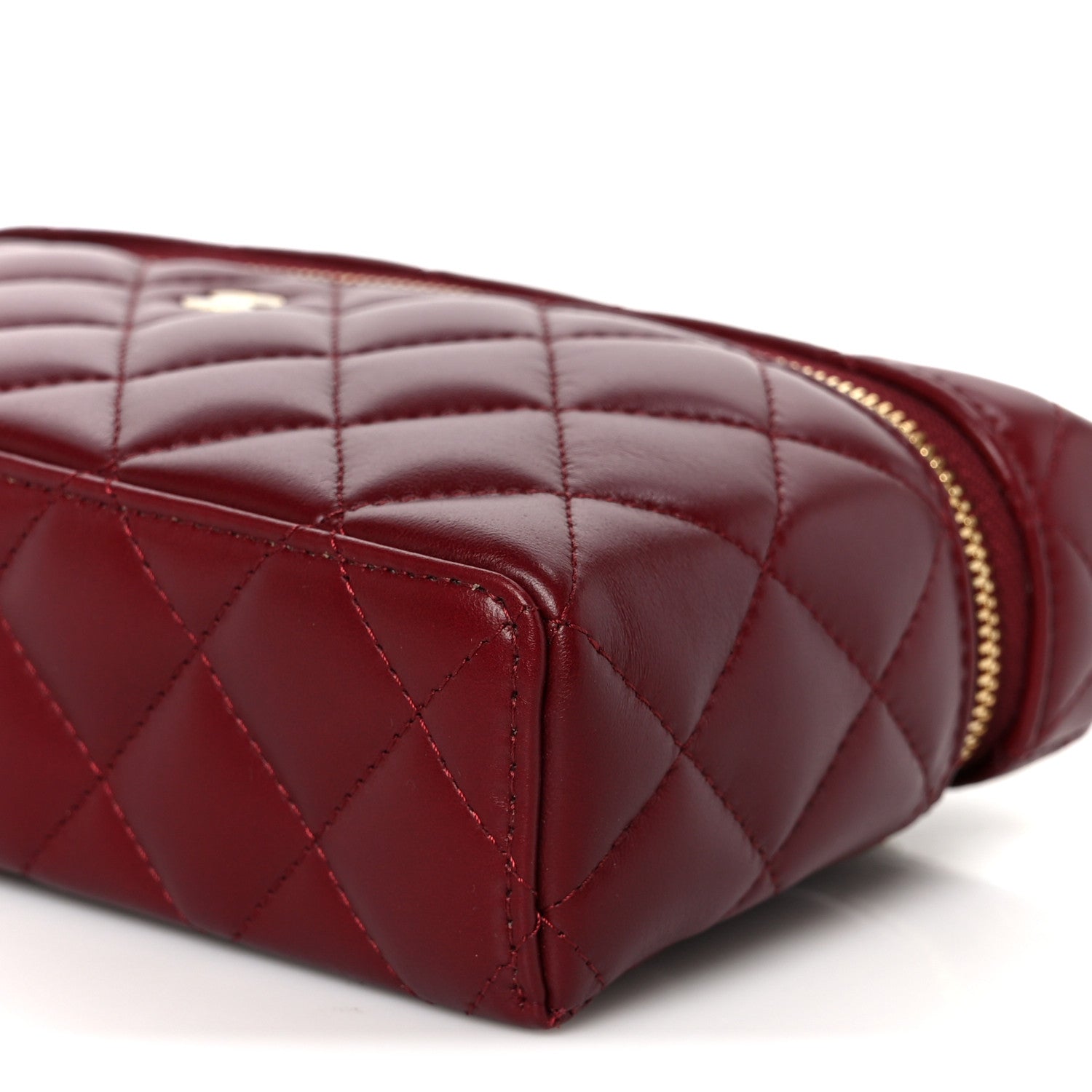 Caviar Quilted Top Handle Slim Vanity With Chain Burgundy